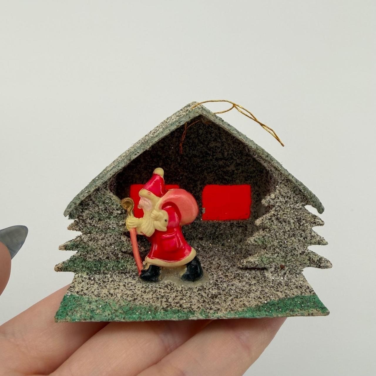 Vintage Putz House Ornament Unisex OS Green Good MCM Santa Japan Cardboard Vintage Putz House Ornament Unisex OS Green Good MCM Santa Japan Cardboard