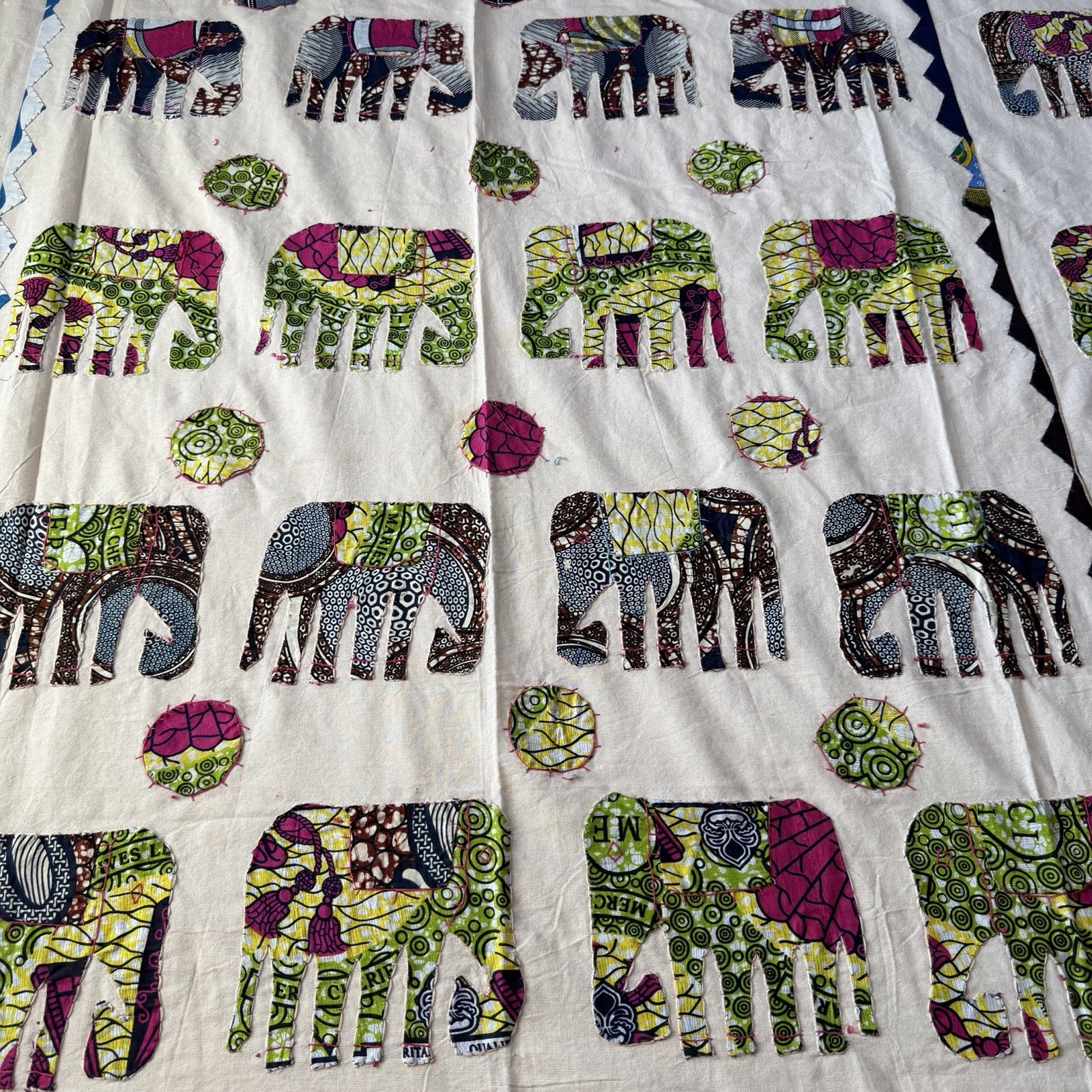 Handmade Elephant Applique Textile 60x90 Boho Wall Hanging Bedspread
