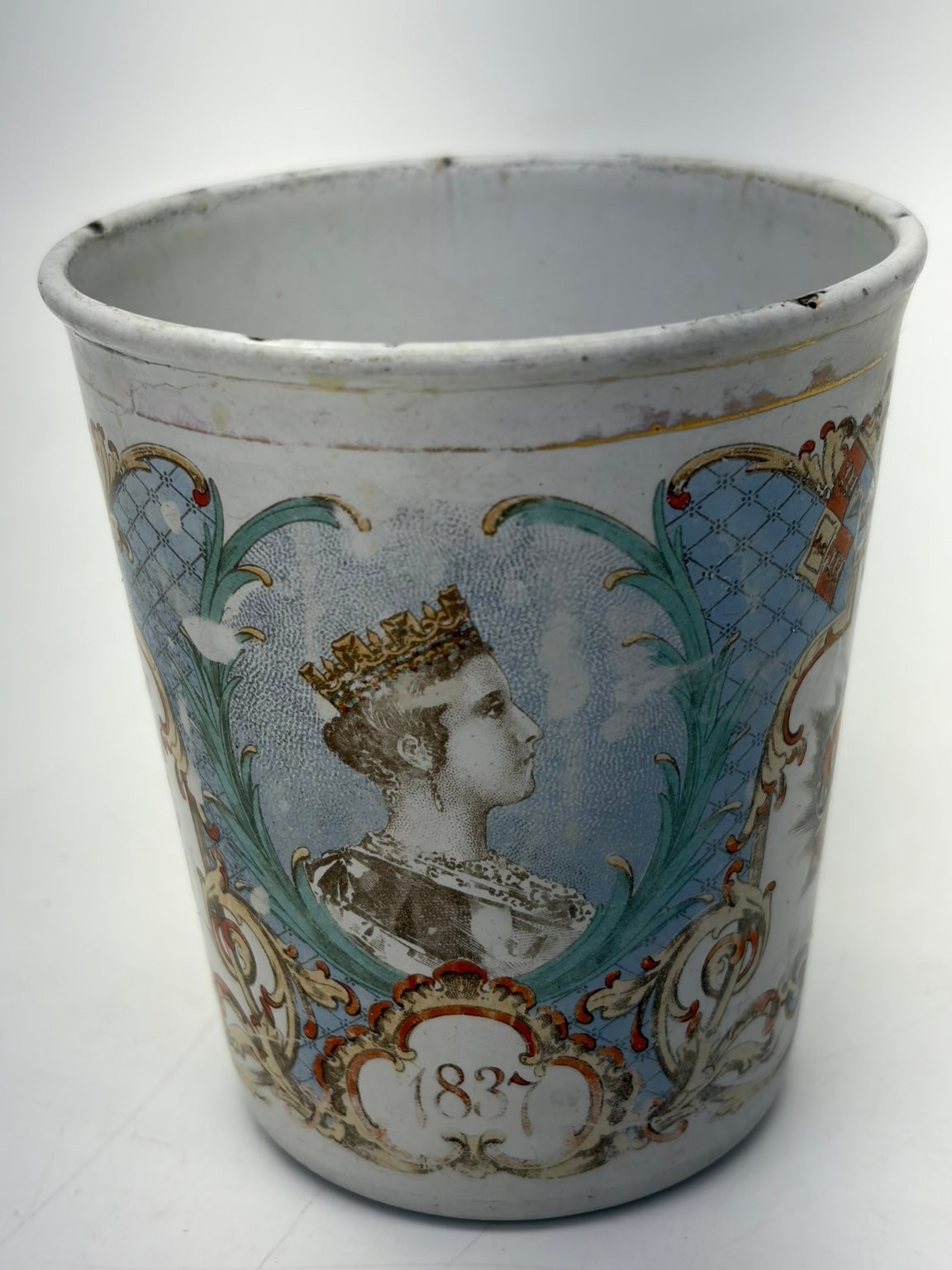 1837 Queen Victoria Coronation Souvenir Enamelware Mug Royal Beaker 1837 Queen Victoria Coronation Souvenir Enamelware Mug Royal Beaker