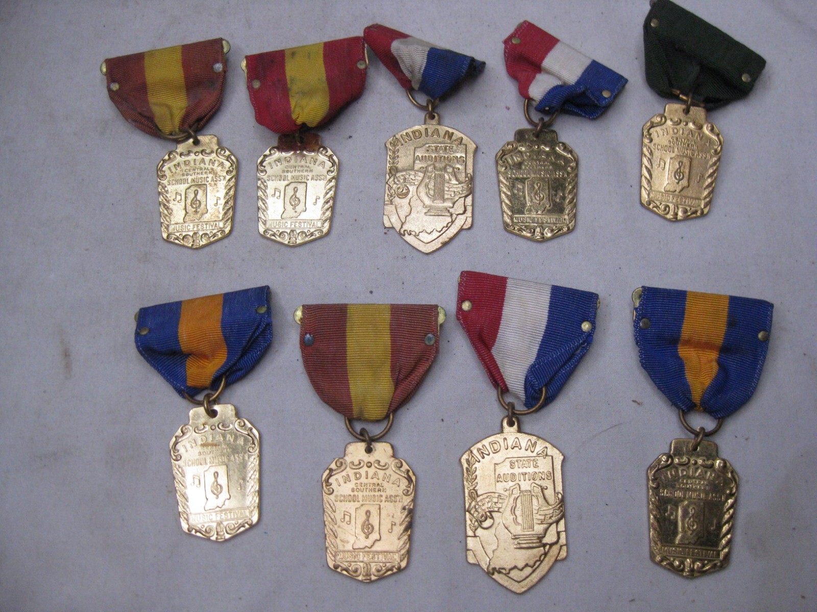 9 vintage INDIANA SCHOOL MUSIC ASS'N Festivals medals pin award metal medal lot 9 vintage INDIANA SCHOOL MUSIC ASS'N Festivals medals pin award metal medal lot