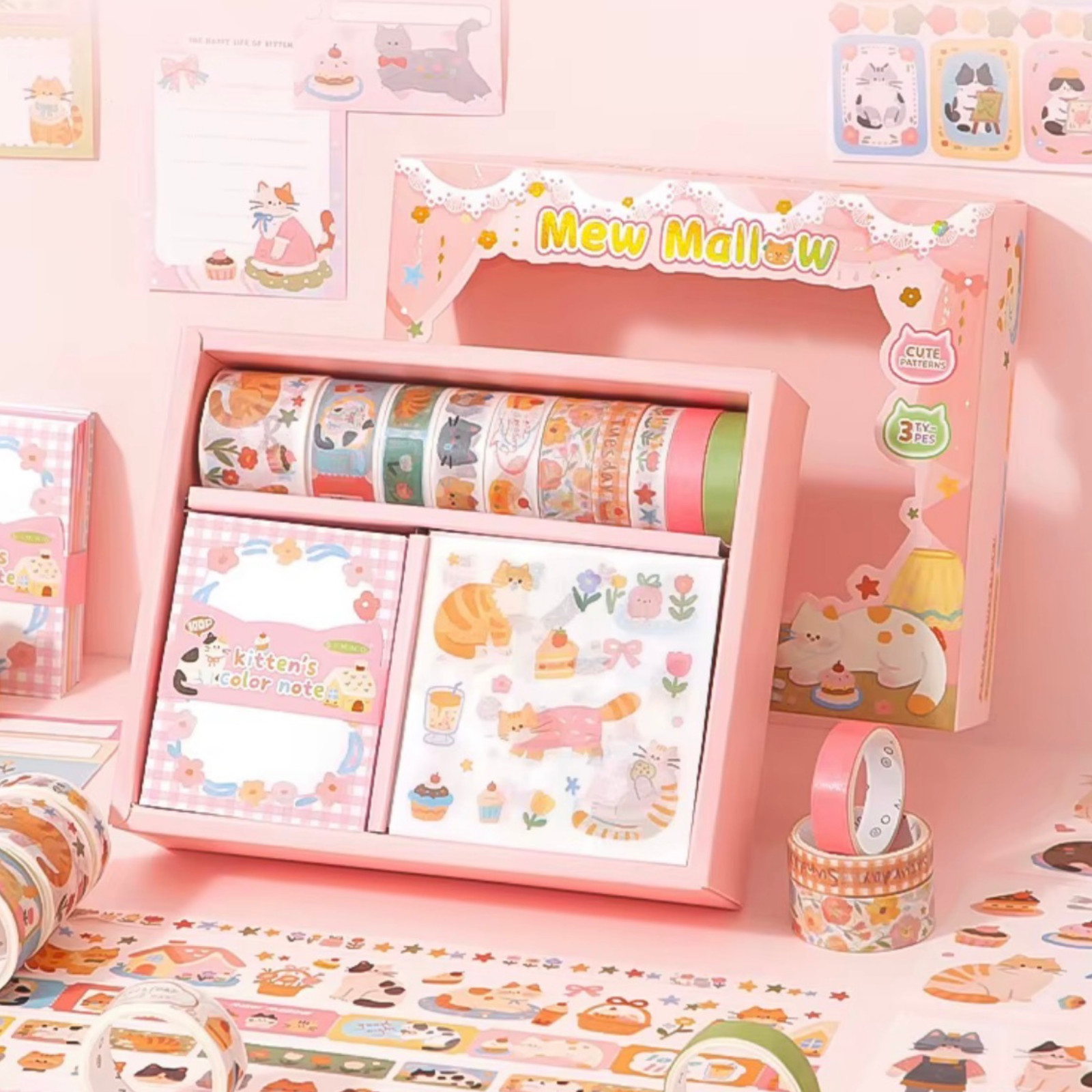 Kawaii Cat Washi Tape & Memo Sheets Stationery Set – Cute Journal & Planner Supp Kawaii Cat Washi Tape & Memo Sheets Stationery Set – Cute Journal & Planner Supp