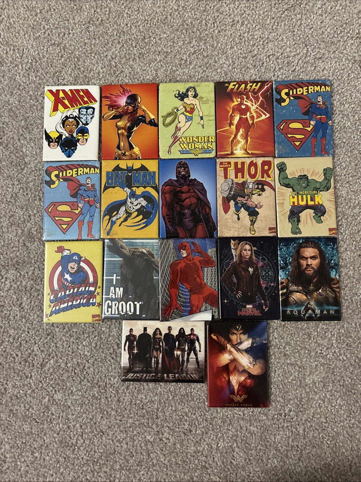 Lot 17x - Marvel + DC Magnets - Xmen Captain America Groot Thor Superman Hulk Lot 17x - Marvel + DC Magnets - Xmen Captain America Groot Thor Superman Hulk