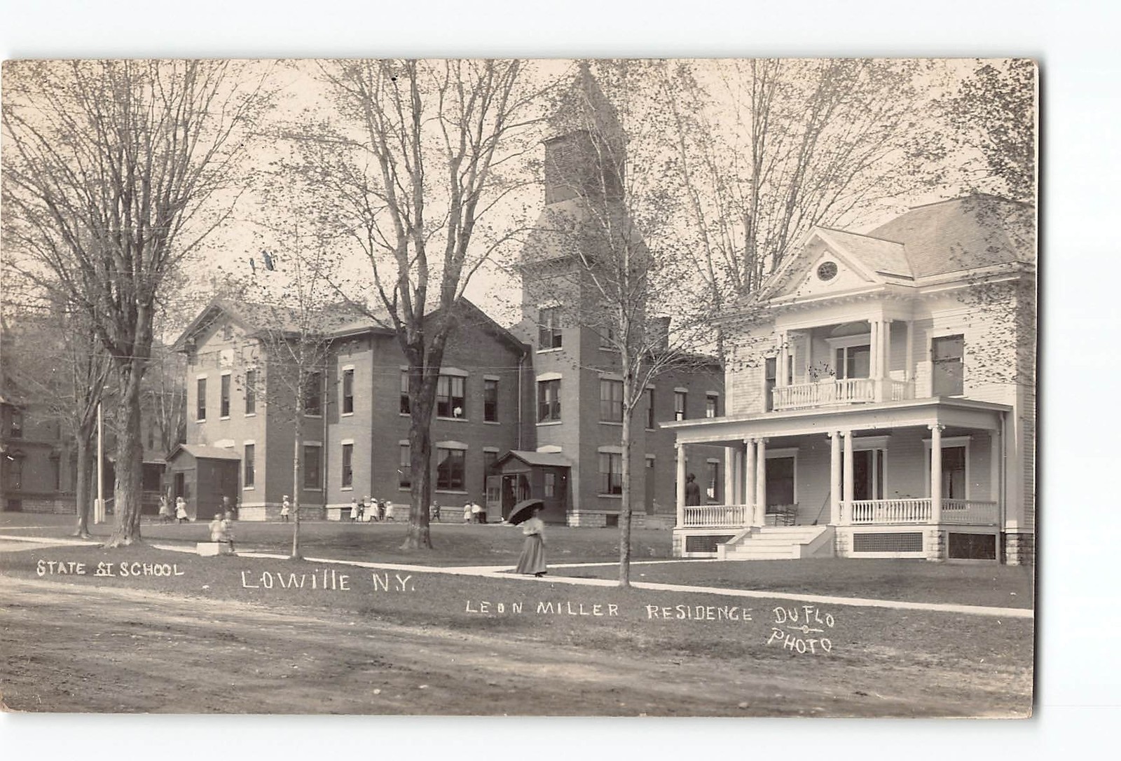 Lowville New York RPPC Real Photo 1911 State St. School & Leon Miller Residence