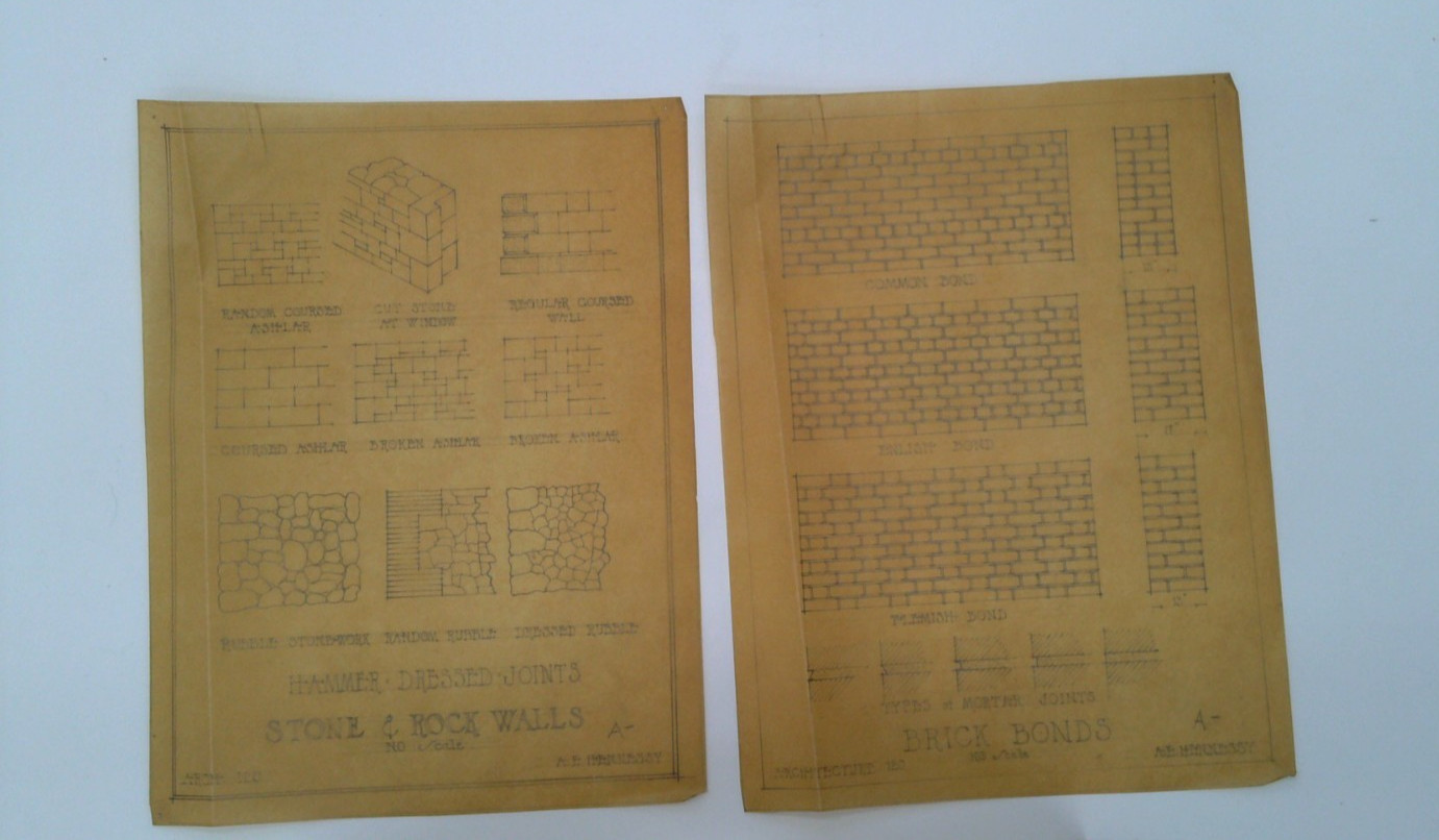 1928 University of Washington Architectural Drafting Brick Bonds Stone Rock Wall
