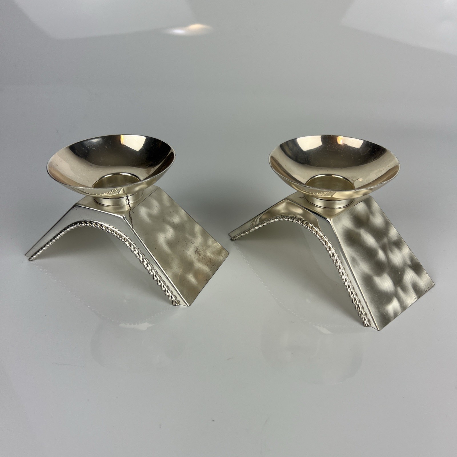 WMF Ikora Art Deco Silverplate Candle Holders Pair WMF Ikora Art Deco Silverplate Candle Holders Pair