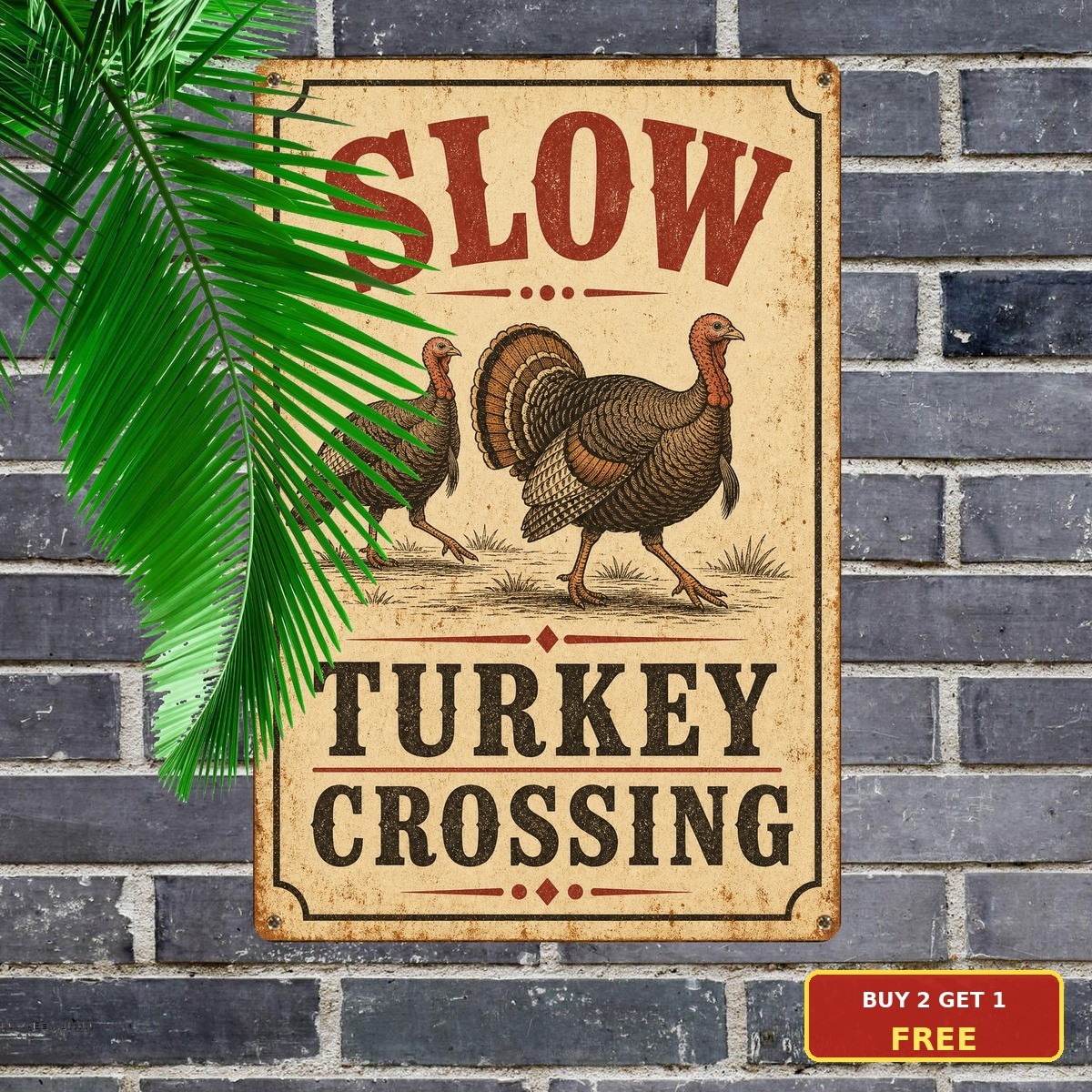 Slow Turkey Crossing Tin Sign Animal Farmhouse Metal Plaque Decor