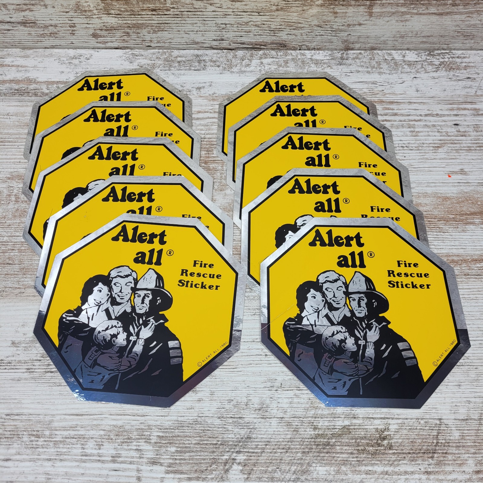 Fire Rescue Alert All Sticker Kids Window Decal Yellow 1980 Lot Of 10 VTG Fire Rescue Alert All Sticker Kids Window Decal Yellow 1980 Lot Of 10 VTG