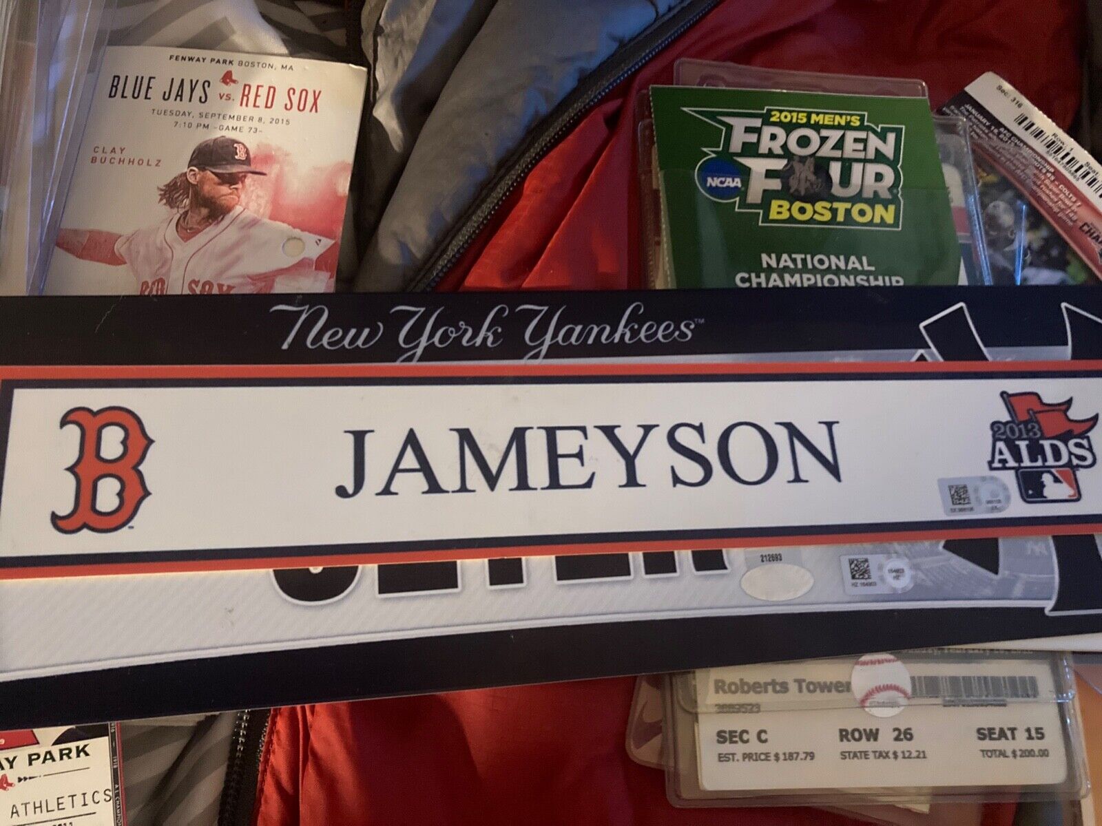 Boston Red Sox Game Used Locker Name Tag World Series Jamison Whiskey ALDS