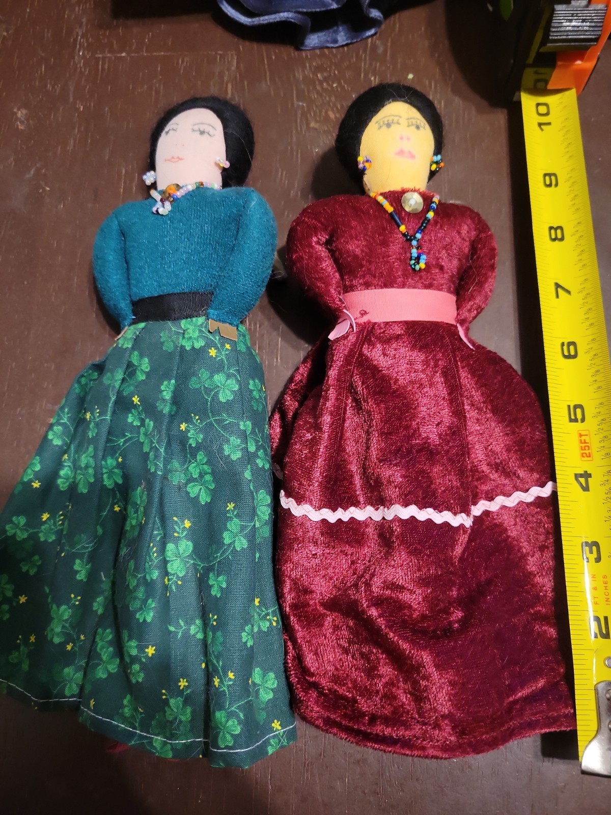 LOT OF 2 Antique Vintage Native American Woman Cloth Doll W/ Beaded Jewelry 10\ LOT OF 2 Antique Vintage Native American Woman Cloth Doll W/ Beaded Jewelry 10\