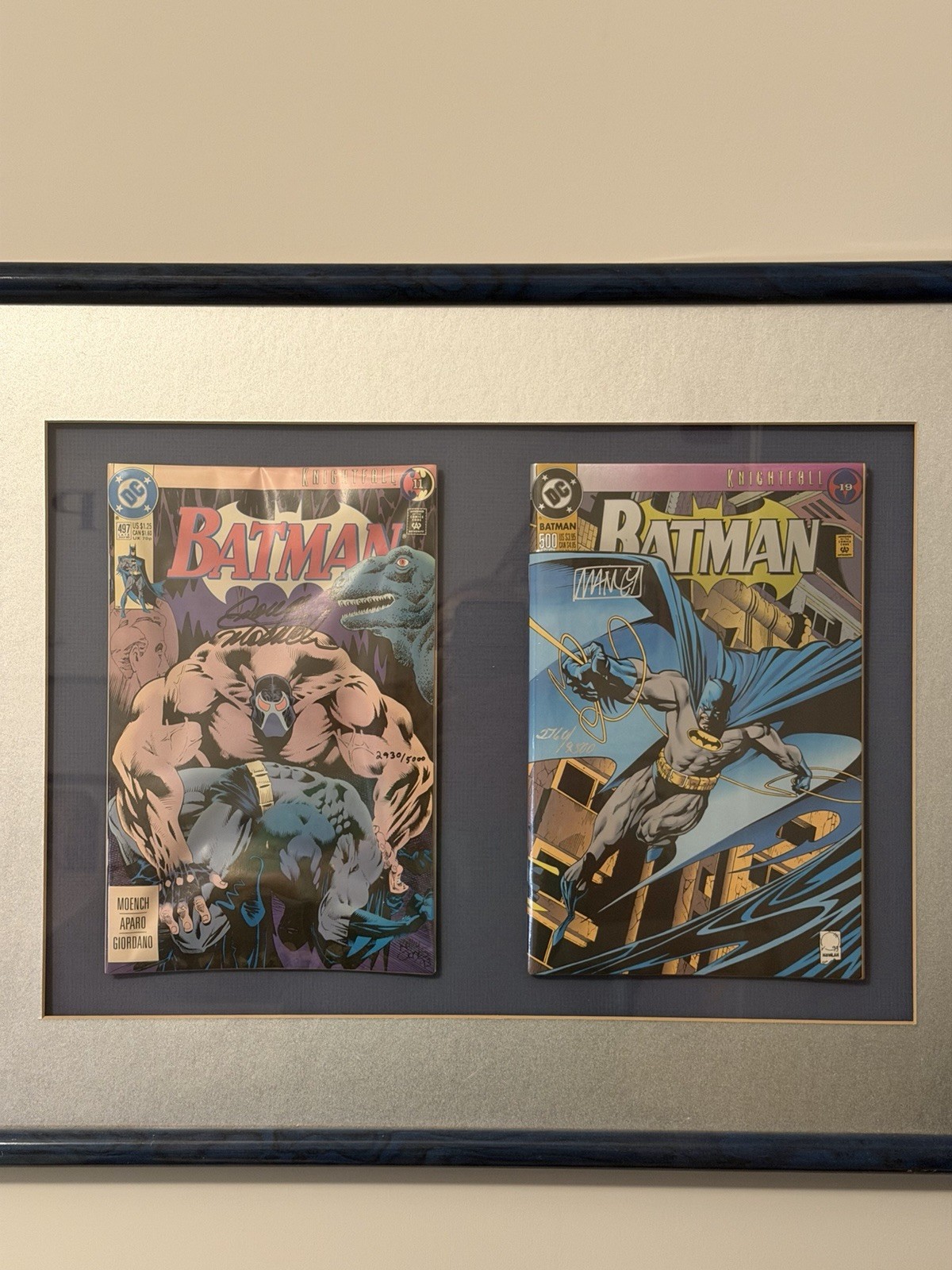 Batman #497 & #500 Signed Limited Edition Set COA Doug Moench Mike Manley Framed Batman #497 & #500 Signed Limited Edition Set COA Doug Moench Mike Manley Framed