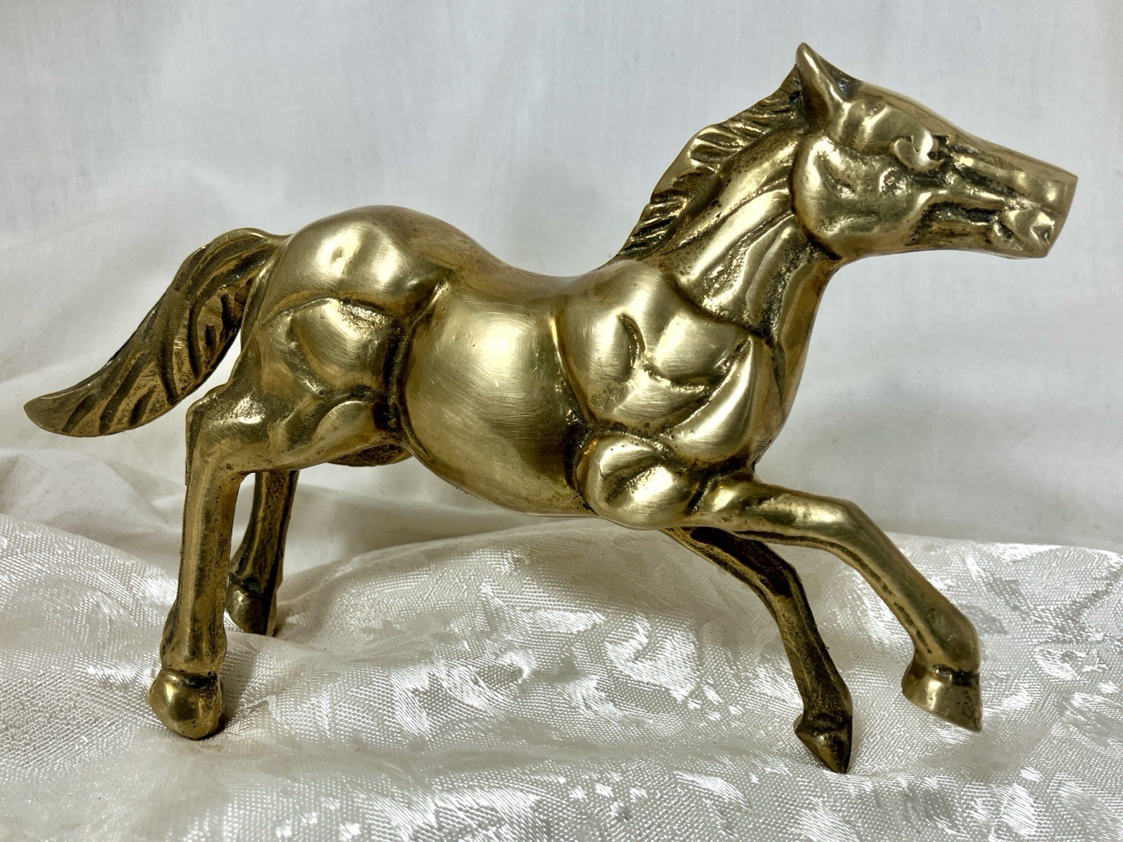 Vintage Brass Free Standing Horse Stallion Beautiful Carved Figurine Statue