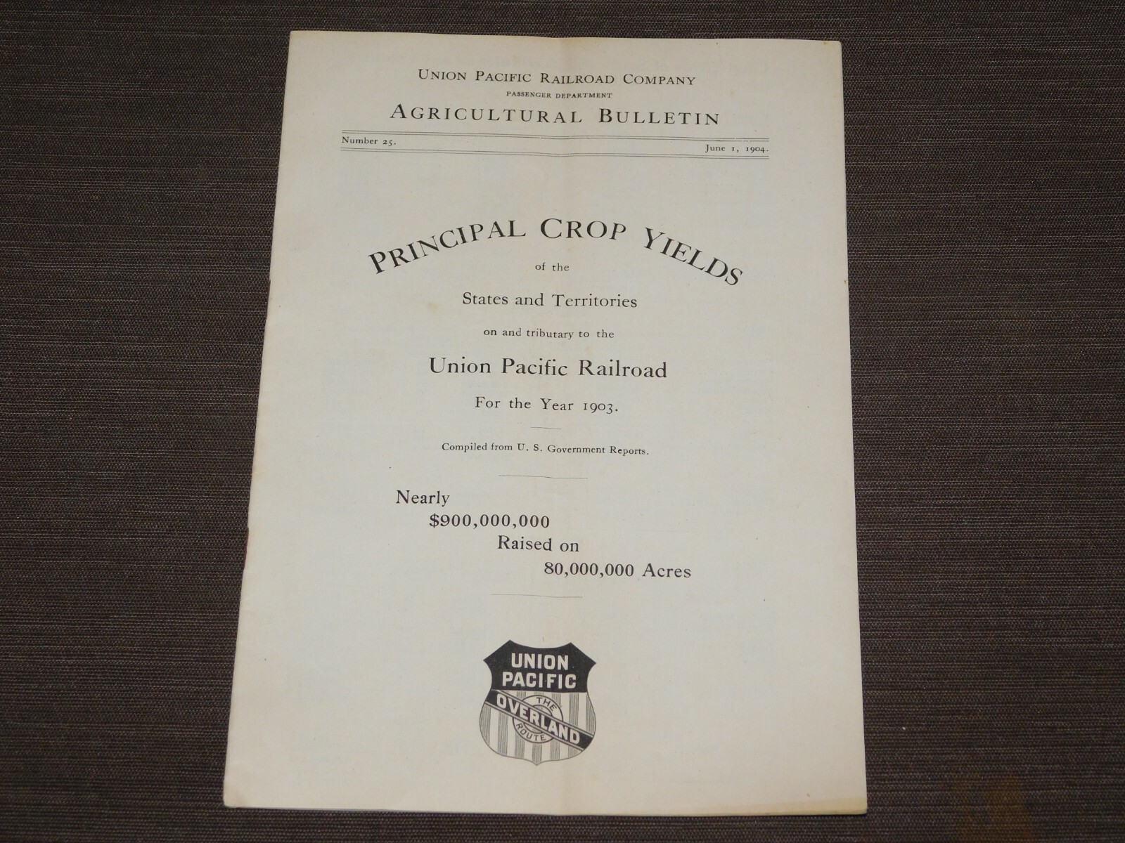 VINTAGE 1904 UNION PACIFIC RAILROAD CO AGRICULTURAL BULLETIN CROP YIELDS VINTAGE 1904 UNION PACIFIC RAILROAD CO AGRICULTURAL BULLETIN CROP YIELDS