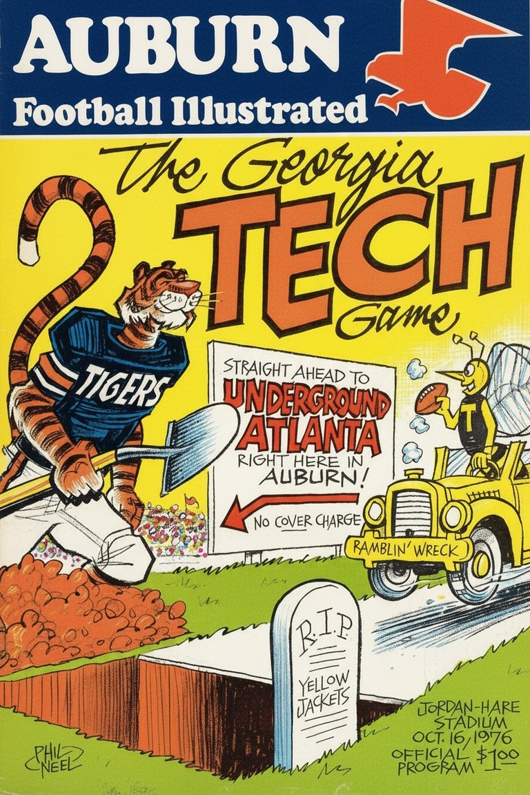 Auburn vs Georgia Tech π Football Illustrated Poster (1976) - 24x36β Rare Auburn vs Georgia Tech π Football Illustrated Poster (1976) - 24x36β Rare