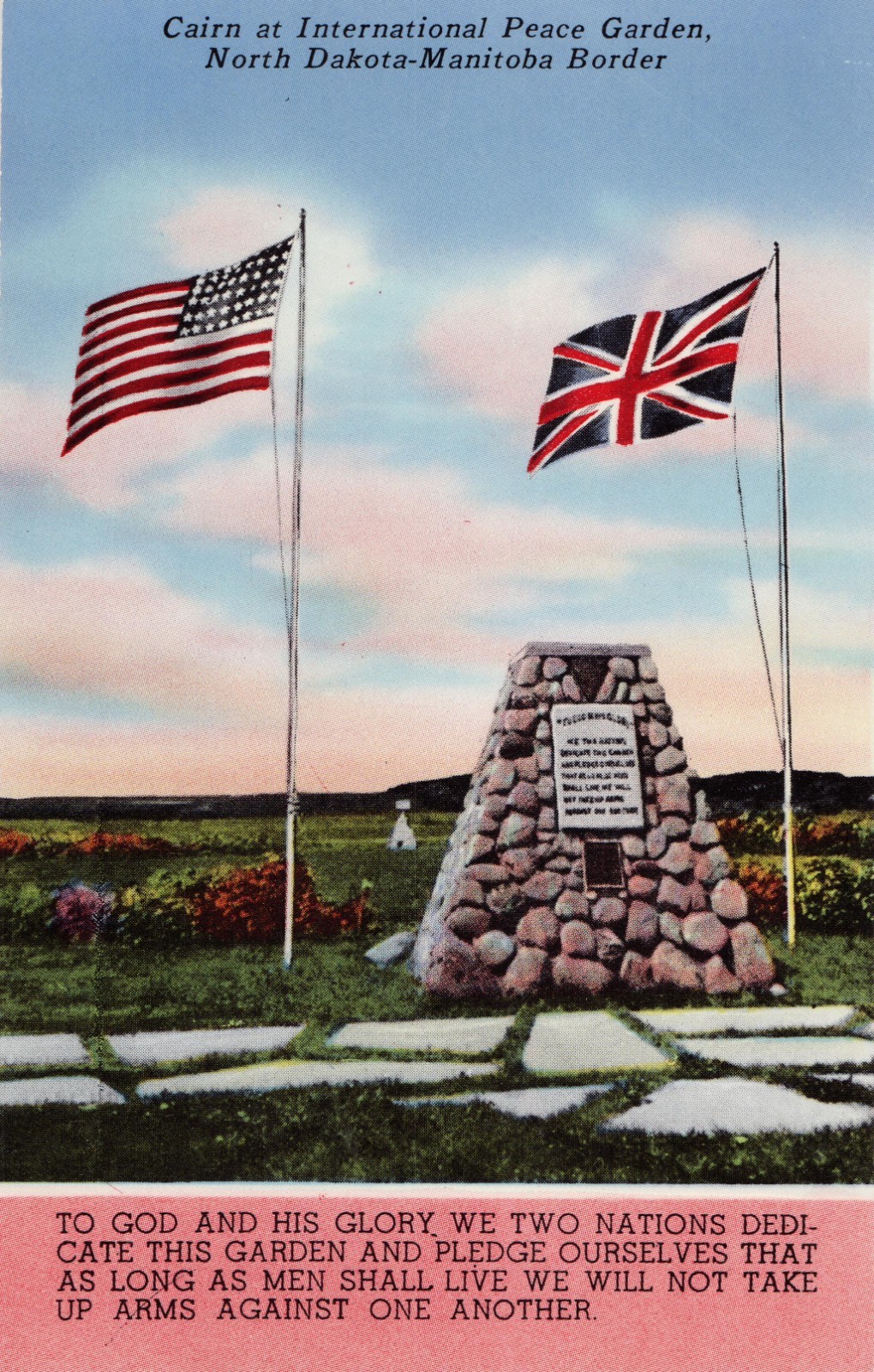 Postcard International Peace Garden North Dakota Manitoba Canada c 1950