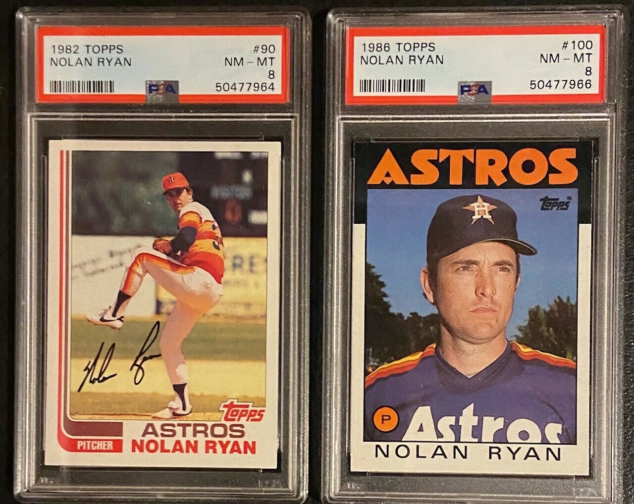 1982 Topps Nolan Ryan #90 and 1986 Topps Nolan Ryan #100 both PSA 8 Newly Graded