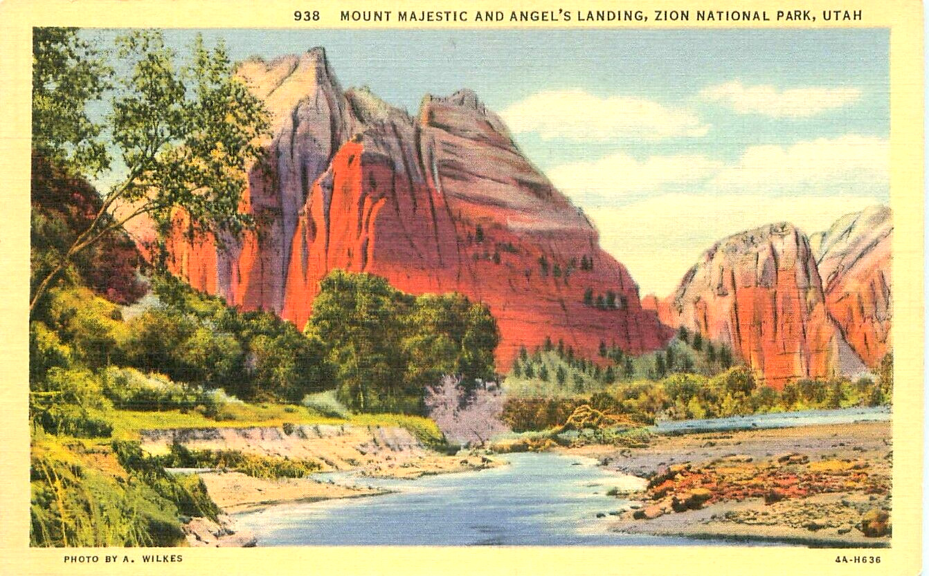 Vintage Postcard Mount Majestic Angel’s Landing Zion National Park Utah