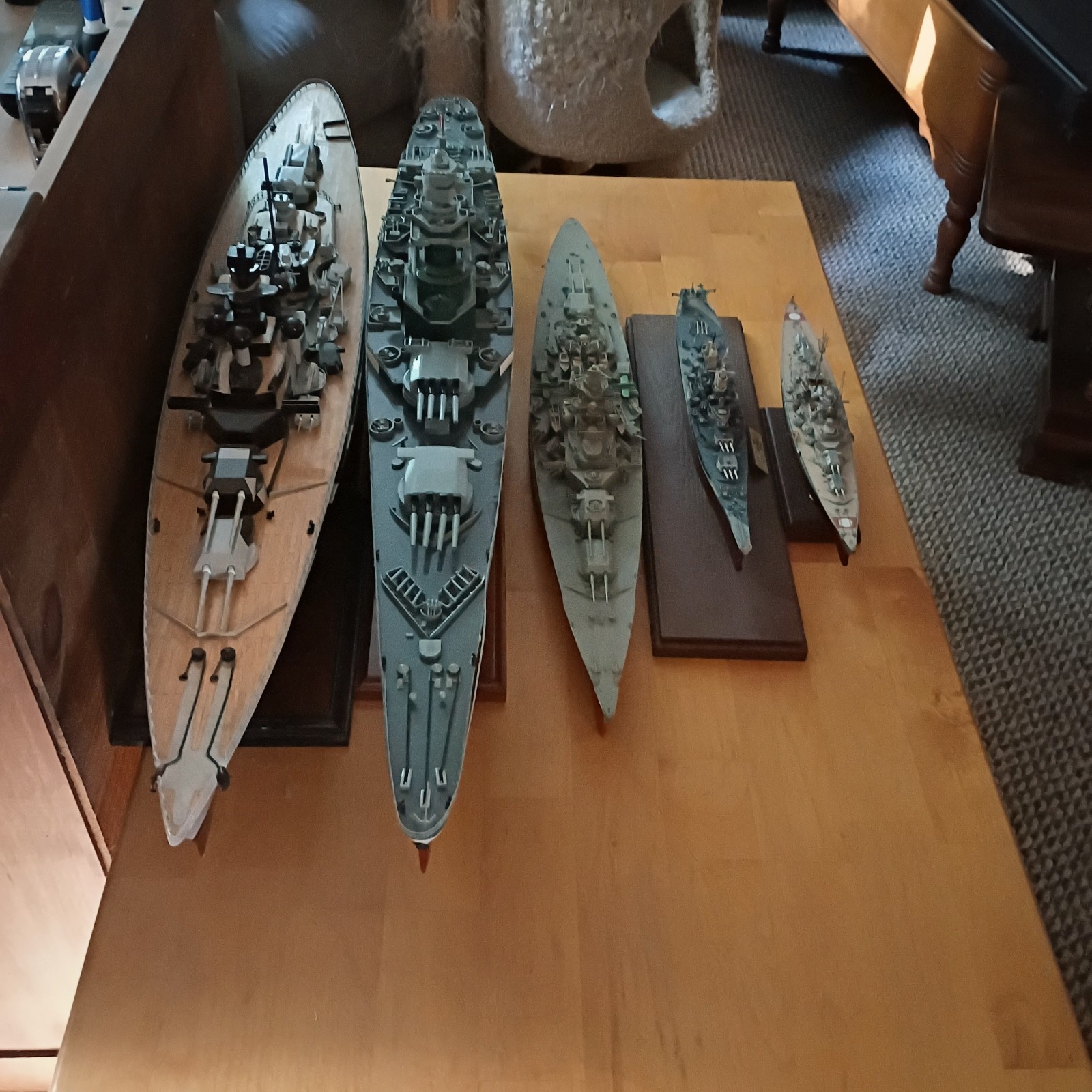 2 Very Large WW2 Battleships Made From Diecast And Wood Hand Crafted By A...