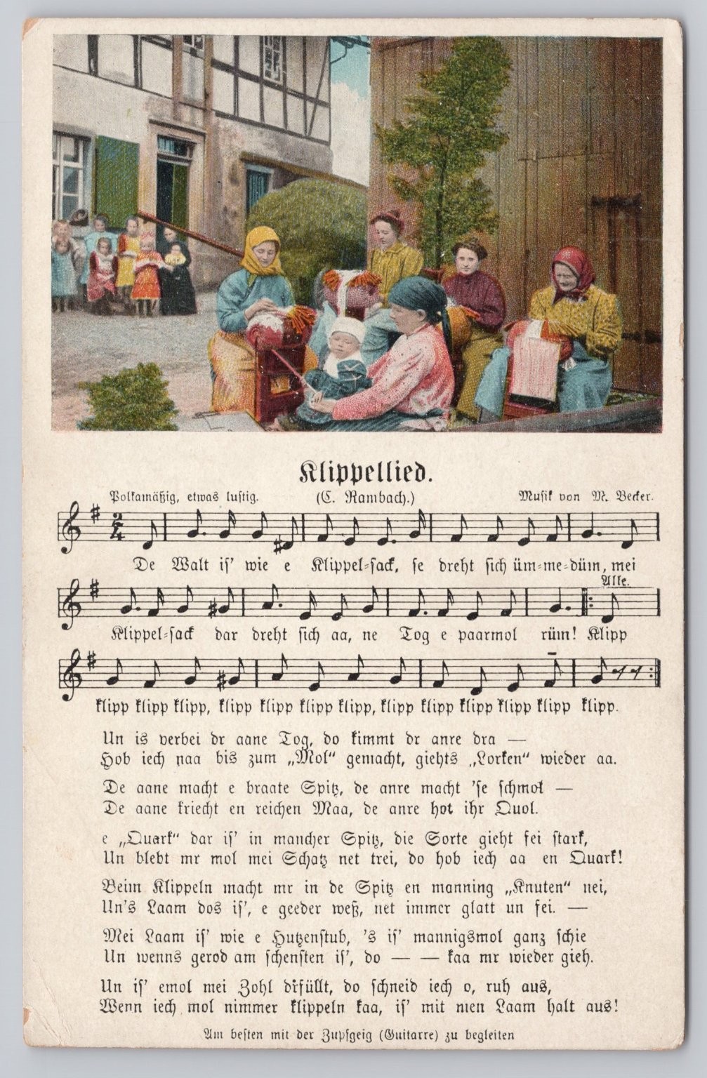 Vintage Klippelied Postcard Palatinate Germany Traditional Scene Song Music 1908