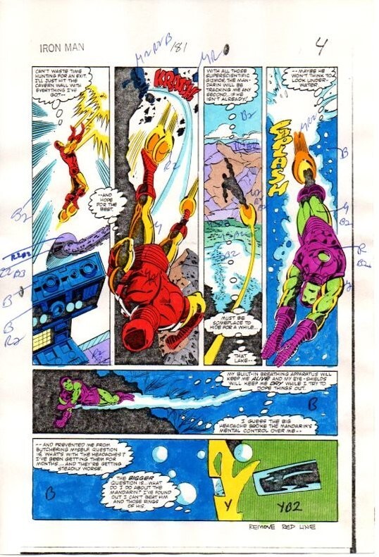 Original 1984 Iron Man 181 color guide comic art page 4: Marvel Comics Ironman