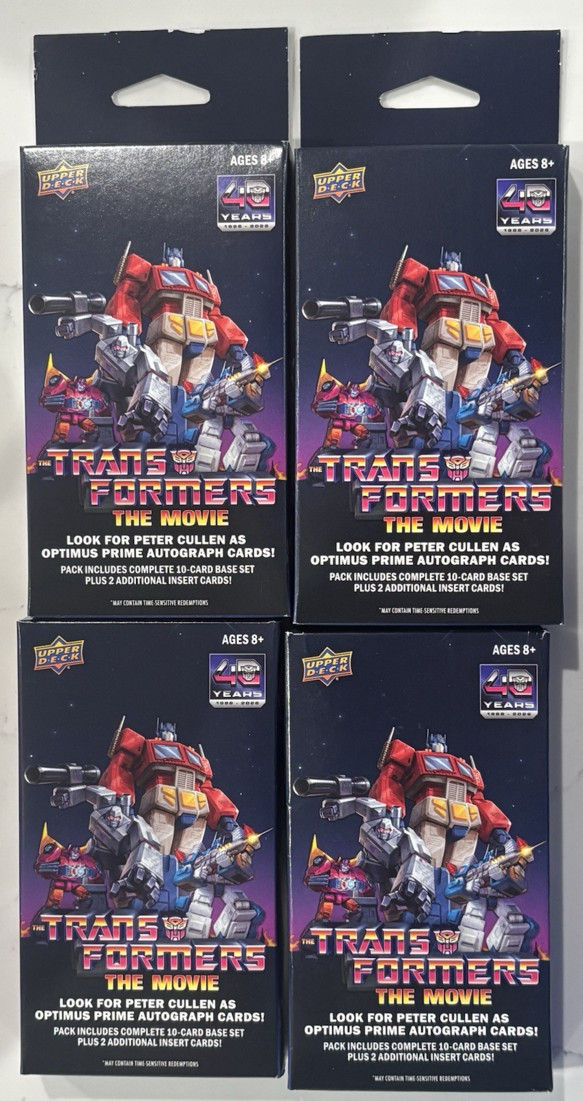 (X4) 2026 Upper Deck Transformers The Movie 40th Anniversary Hanger Box Sealed (X4) 2026 Upper Deck Transformers The Movie 40th Anniversary Hanger Box Sealed