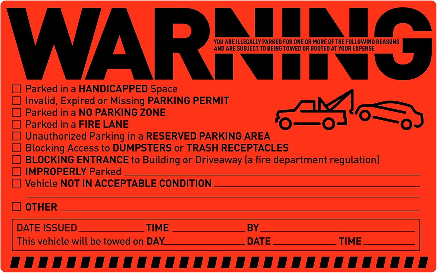 50 Parking Violation Notice Tow Stickers for Car Vehicle Private Warning - Adhes