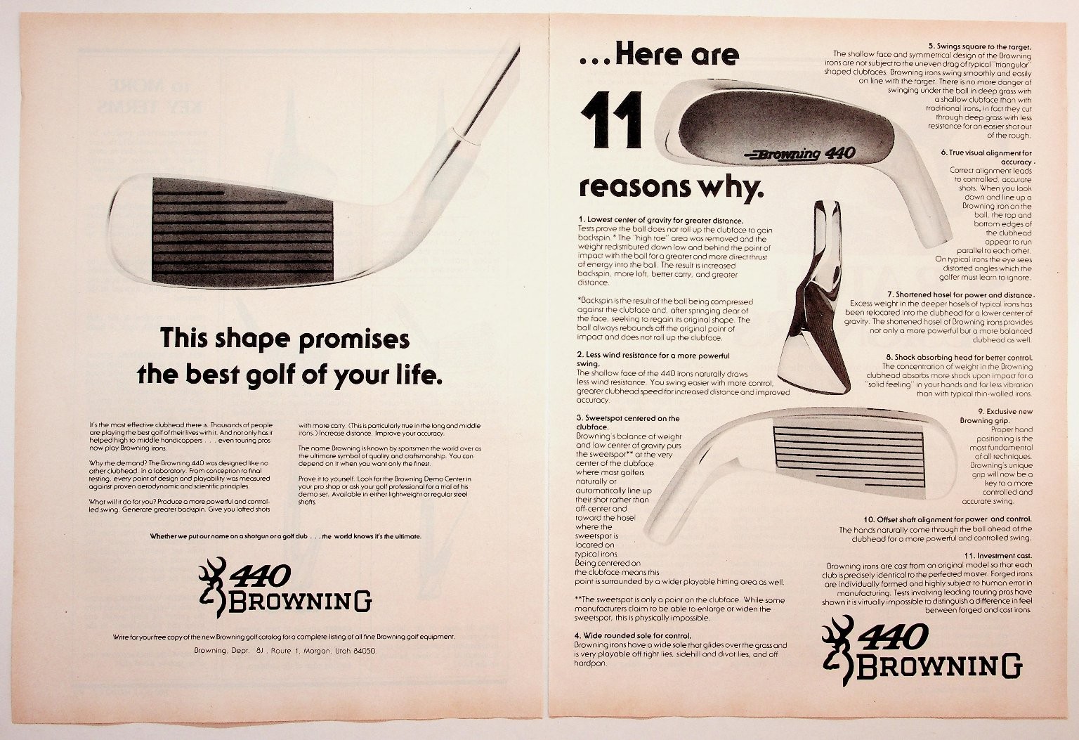 Browning 440 Golf Irons Vintage Print Ad 1970s Golf Club Sports Collectible Browning 440 Golf Irons Vintage Print Ad 1970s Golf Club Sports Collectible