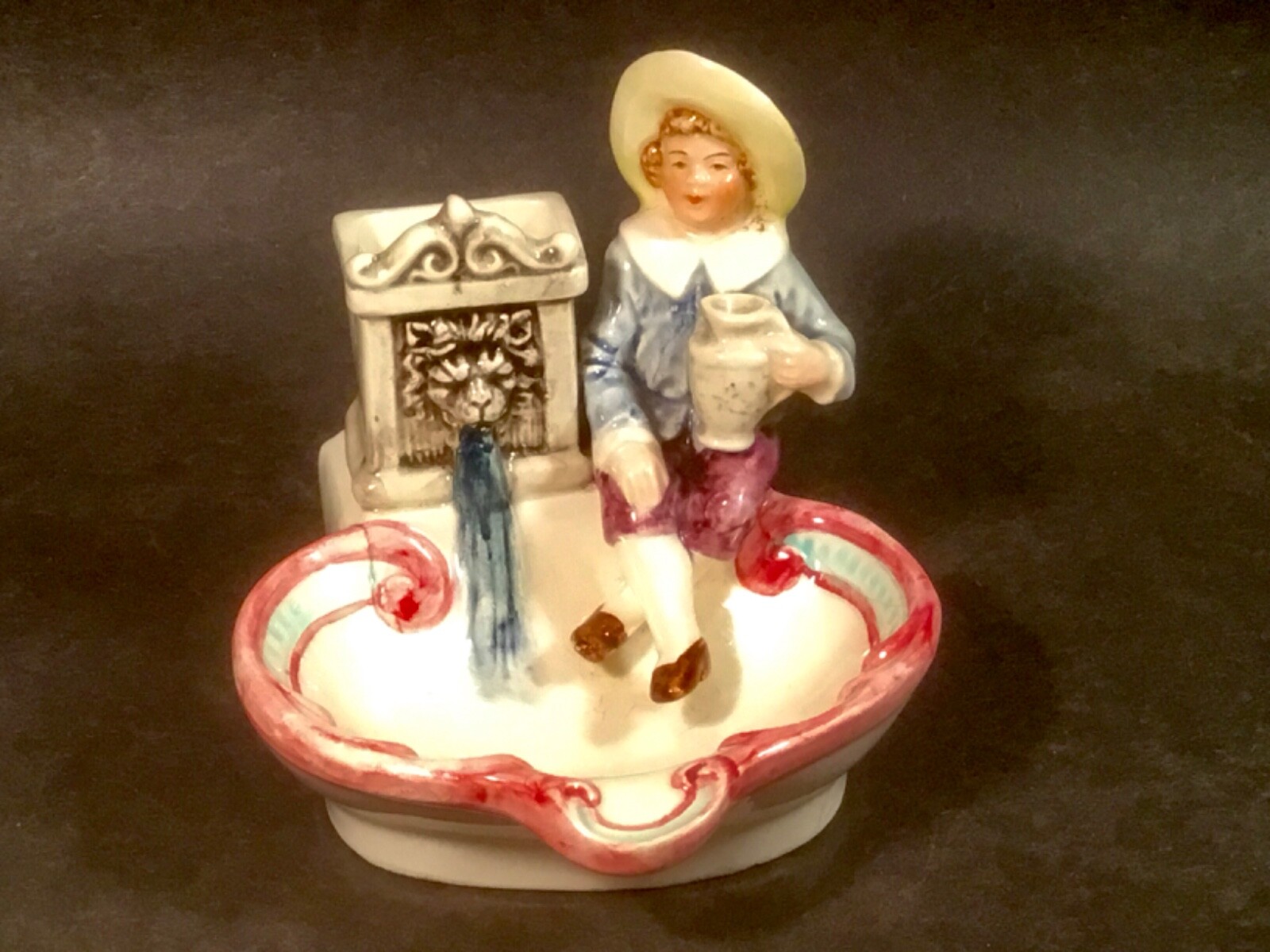 Old/ Rare Antique Majolica Figural Match Holder Safe with Striker c.1800\'s