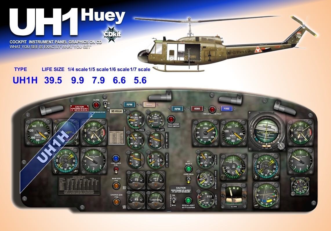 UH1 HUEY COCKPIT instrument panel CDkit UH1 HUEY COCKPIT instrument panel CDkit