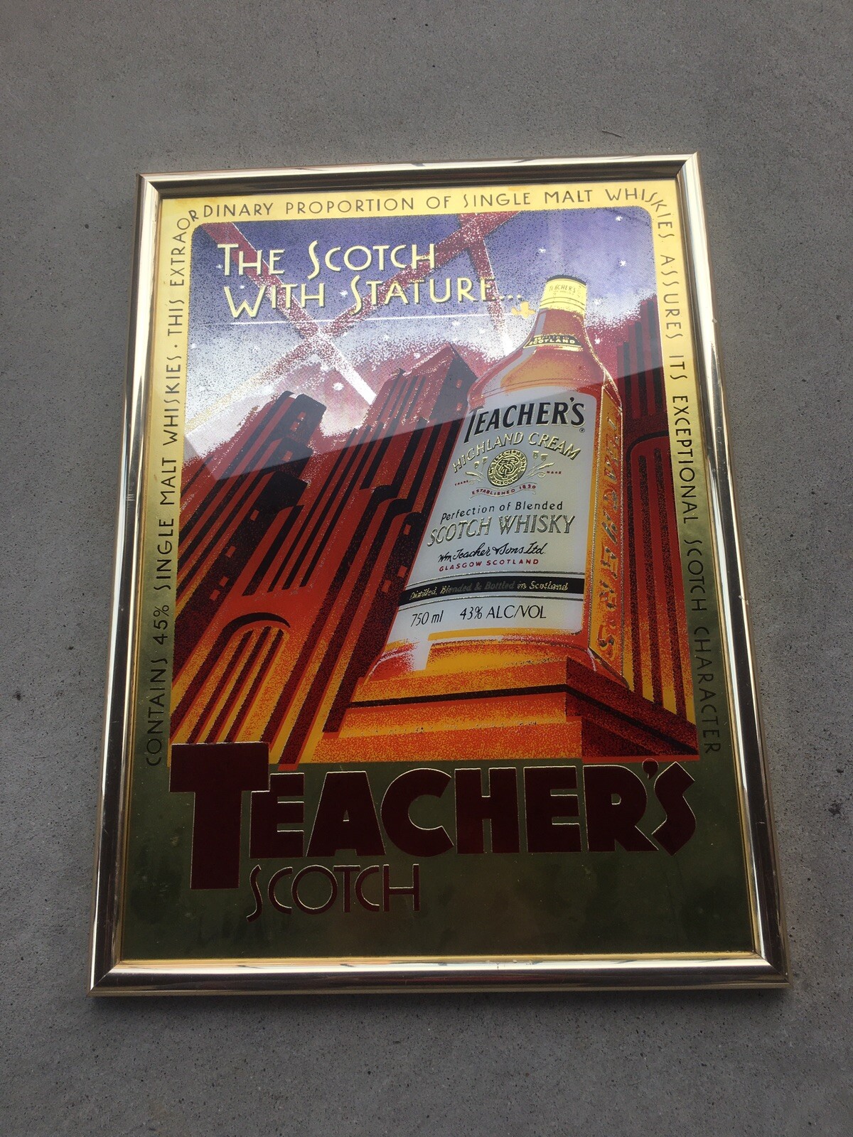 Stunning Art Deco Teacher’s Scotch Highland Cream Bar Sign Mirror Malt Whiskey Stunning Art Deco Teacher’s Scotch Highland Cream Bar Sign Mirror Malt Whiskey