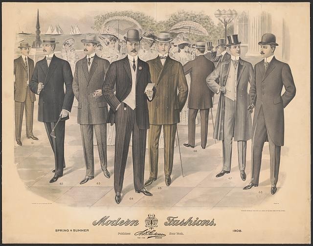 New York 1907 Modern Fashions Spring Summer Mens Suits Hats Illustration