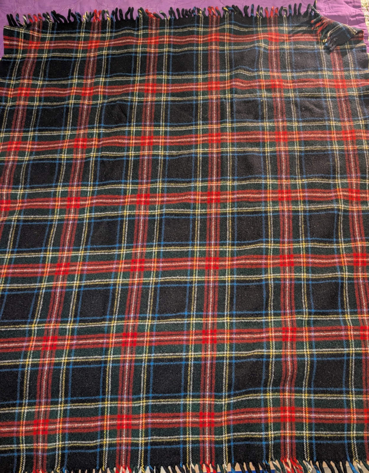 Vintage LANDS END Coming Home Reversible Wool Throw Blanket