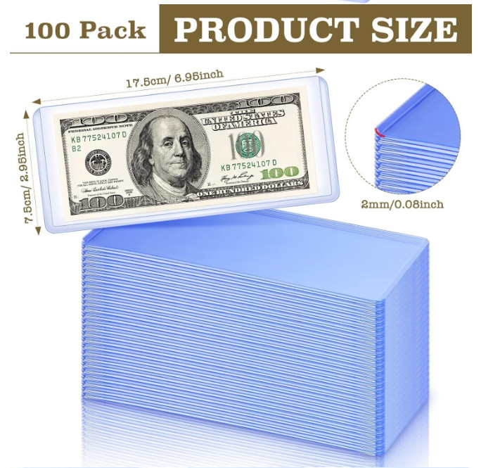 100 pack Money bag storage protectworld/us currency banknotes clear hard clip