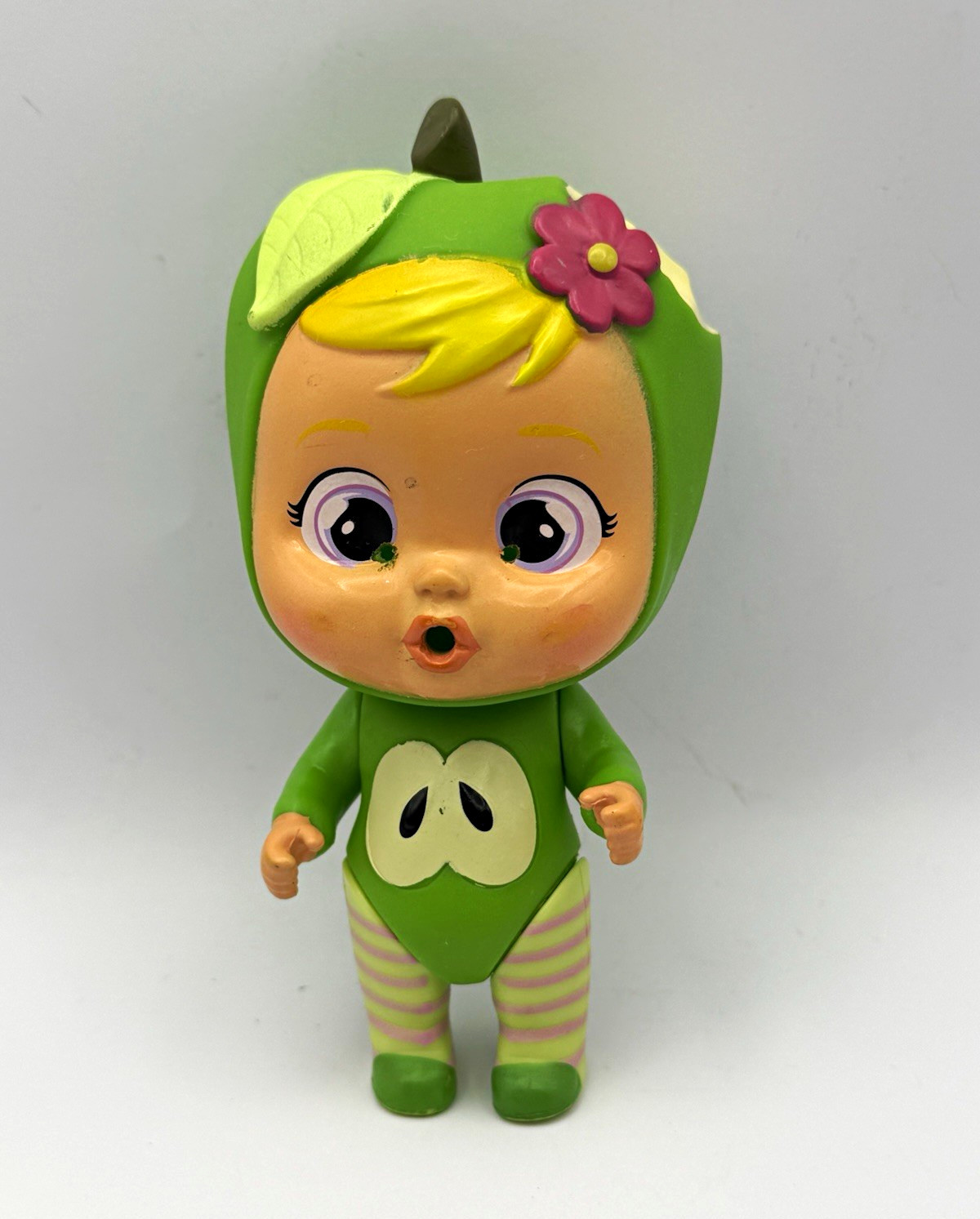 IMC Toys Cry Babies Magic Tears Green Apple Costume Figure w/ Flower Leaf Hood IMC Toys Cry Babies Magic Tears Green Apple Costume Figure w/ Flower Leaf Hood