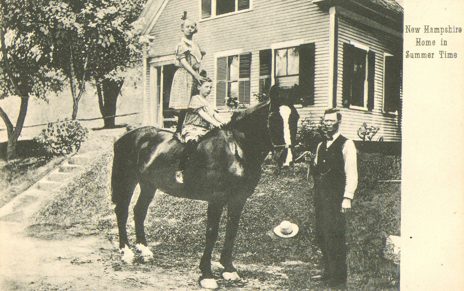 Horse & Children - New Hampshire Home in Summer RPPC Postcard Antique 1906 N