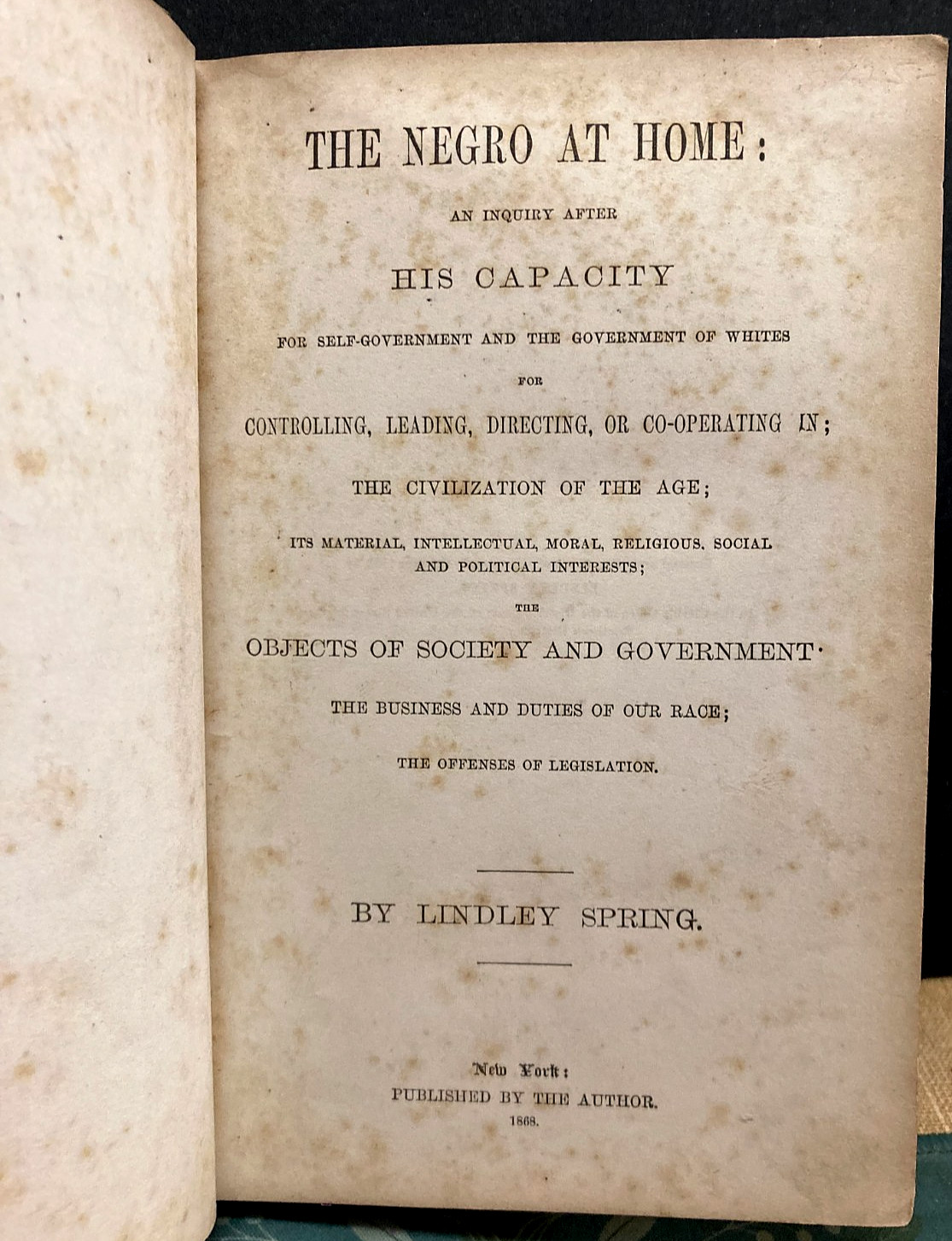 Rare 1st Ed~Antique 1868 African Americana Book~The N---o at Home~Reconstruction