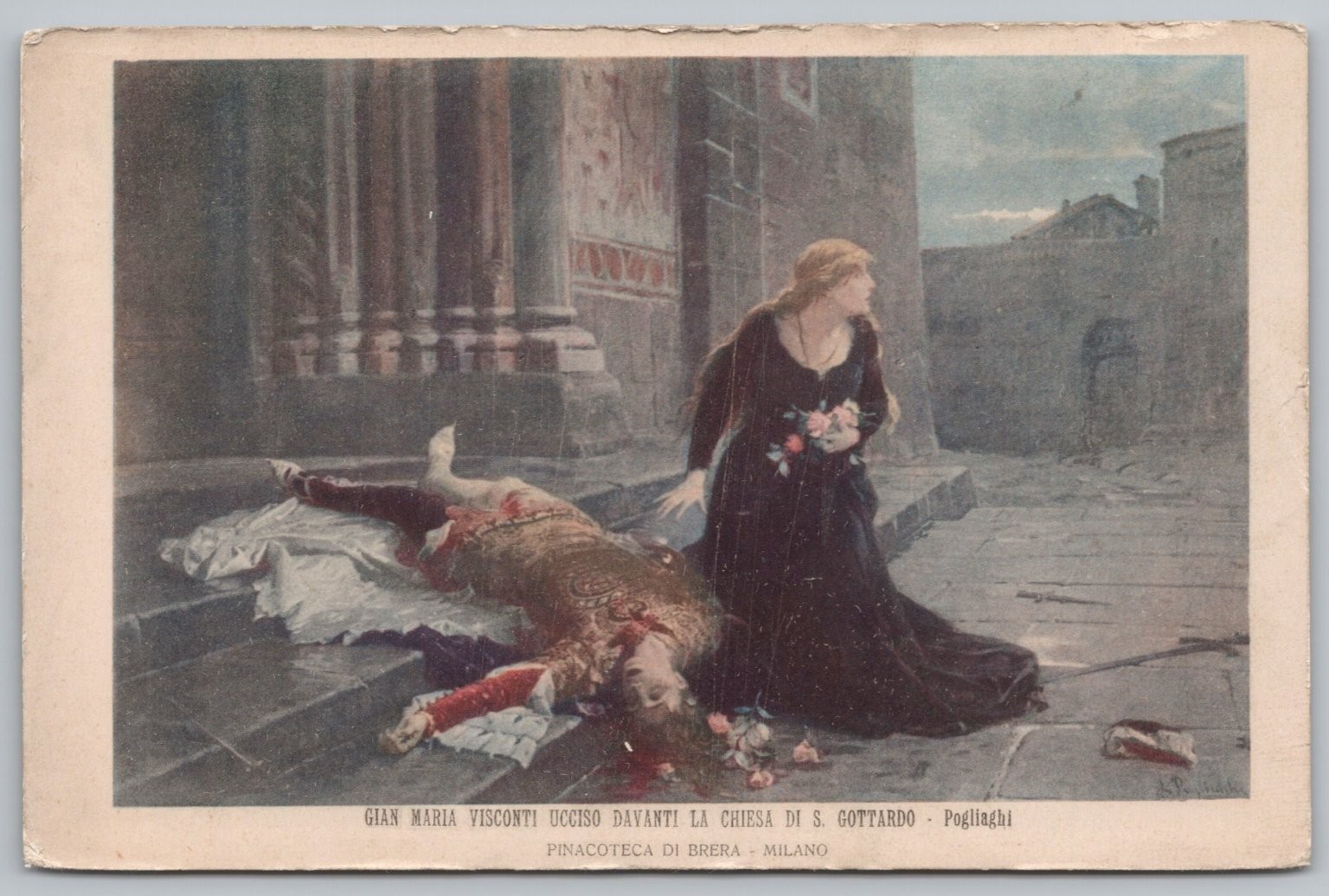 Gian Maria Visconti Assassination Duke of Milan Pogliaghi Art Postcard UNP Gian Maria Visconti Assassination Duke of Milan Pogliaghi Art Postcard UNP
