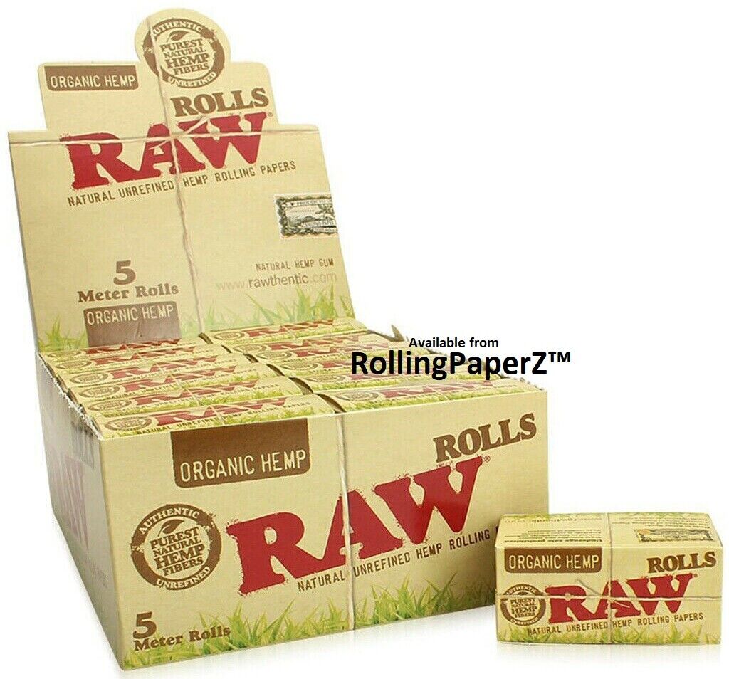 Full Sealed Box of 24 RAW ROLLS Organic Hemp Natural Unrefined rolling paper