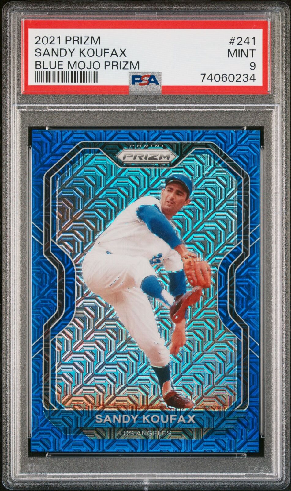 Sandy Koufax 2021 Panini Prizm Blue Mojo Baseball Card #241 Graded PSA 9 122/199