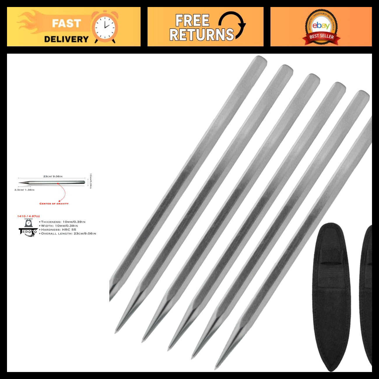 3-Piece Steel Throwing Spike Set - 10mm & 12mm Durable Outdoor Tools