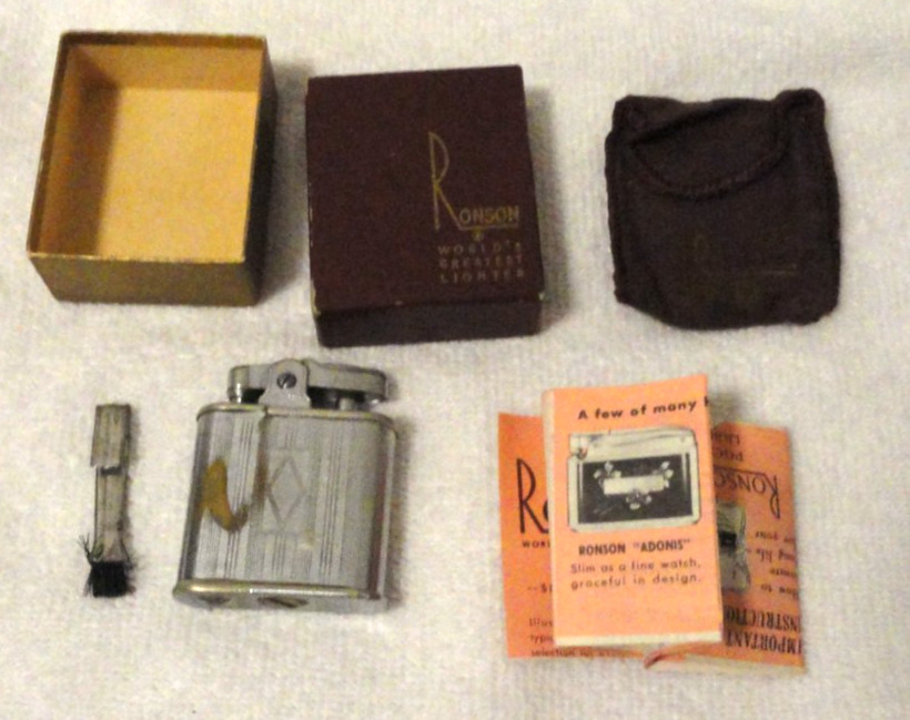 COMPLETE VINTAGE RONSON LIGHTER KIT All Original, Box, Brush, some damage