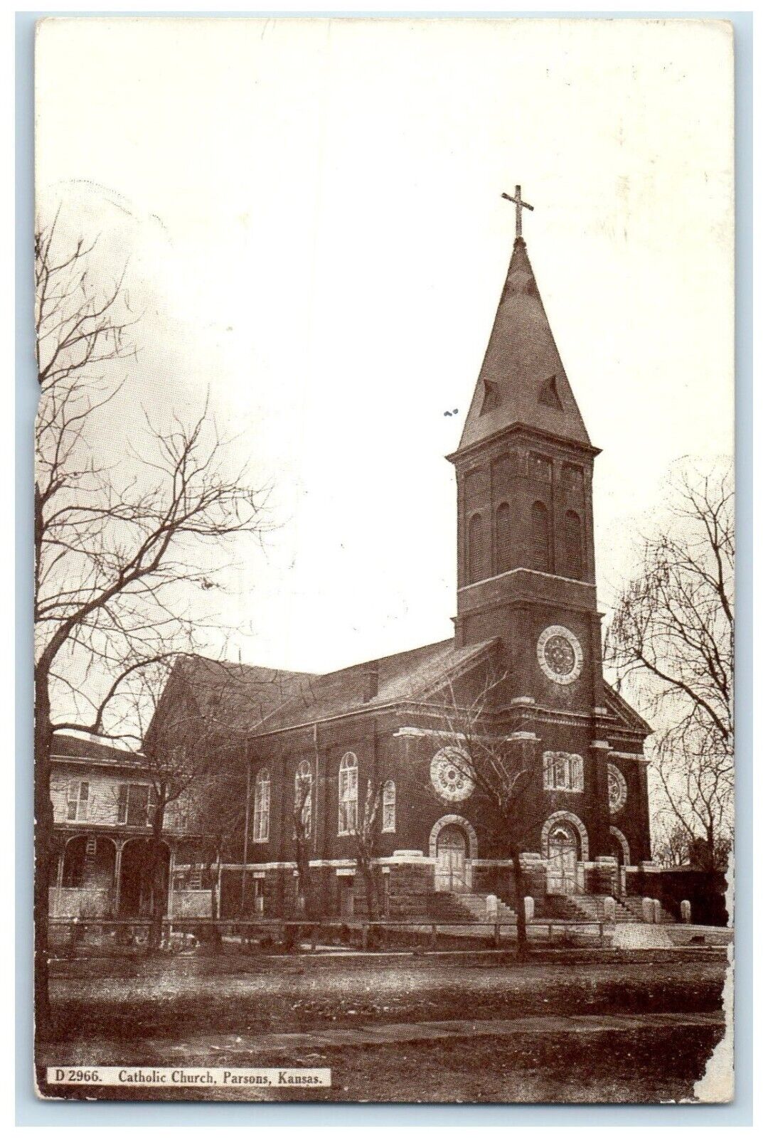 1912 Catholic Church Chapel Exterior Building Parsons Kansas KS Vintage Postcard