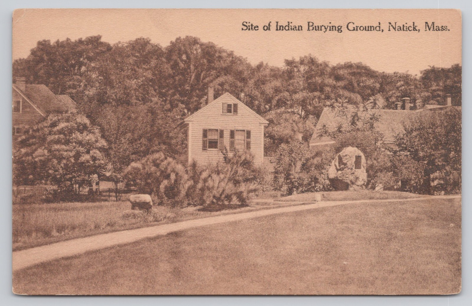 Natick Massachusetts MA Site of Indian Burying Ground Postcard Natick Massachusetts MA Site of Indian Burying Ground Postcard