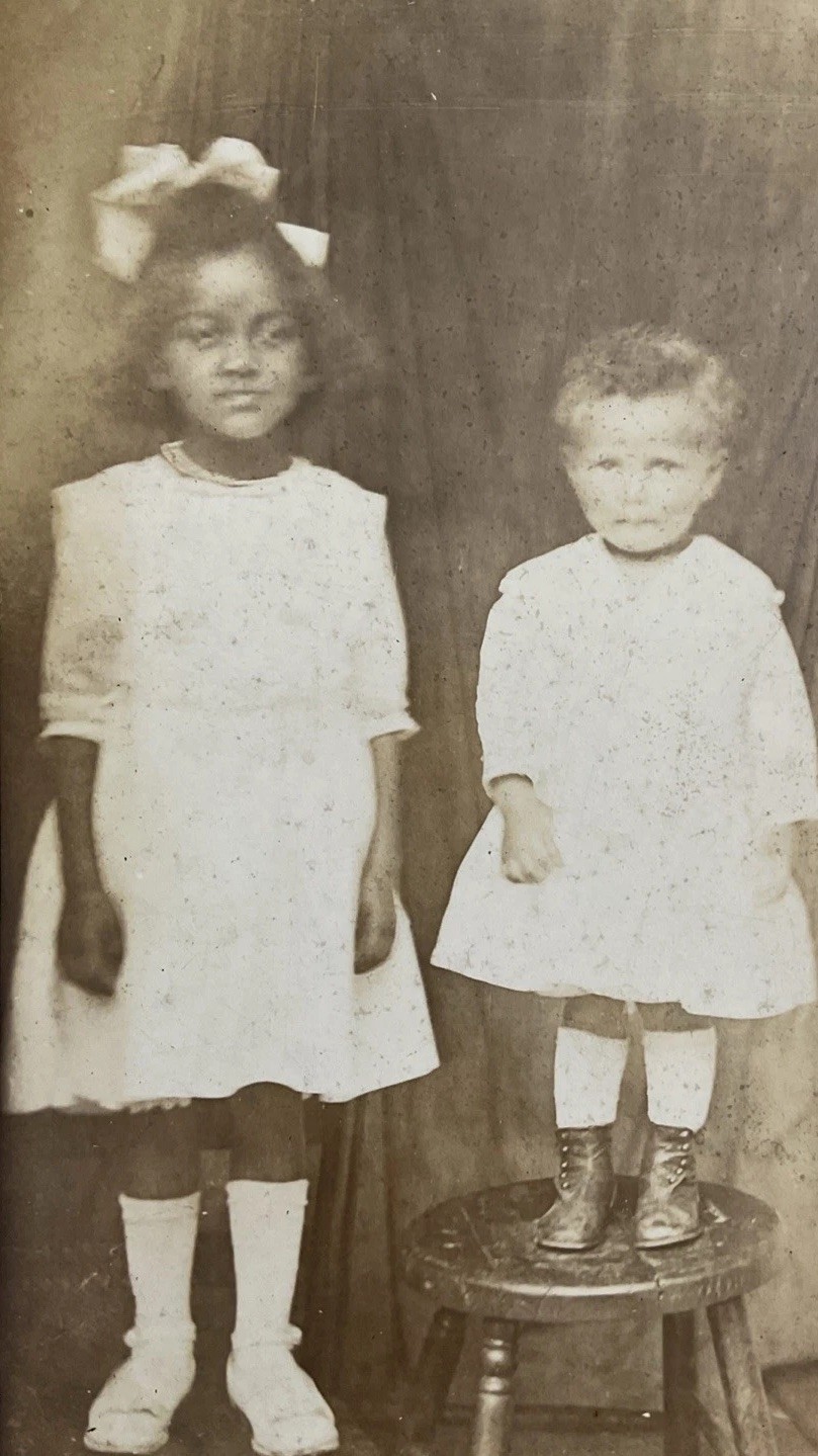 RARE ANTIQUE Photograph Early 1900s Black Girl & White Boy Studio Portrait RPPC