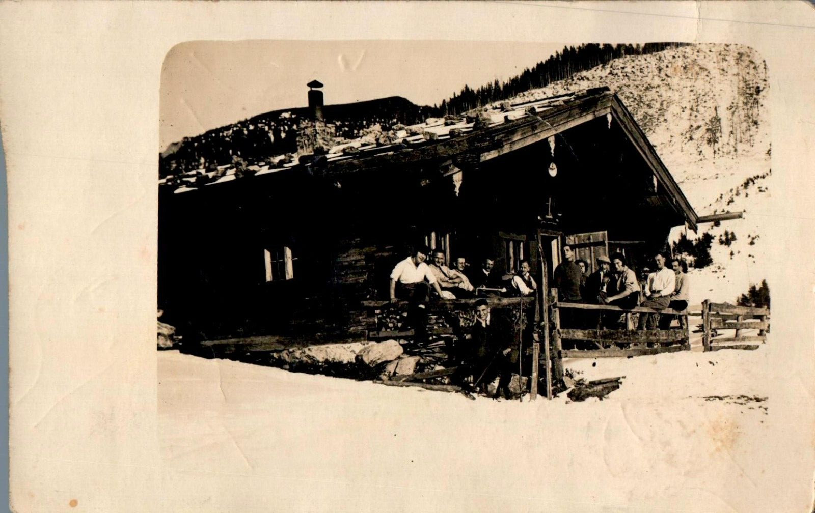 Vintage Postcard = Real Photo of People by An Old Mountain Side Cabin Vintage Postcard = Real Photo of People by An Old Mountain Side Cabin