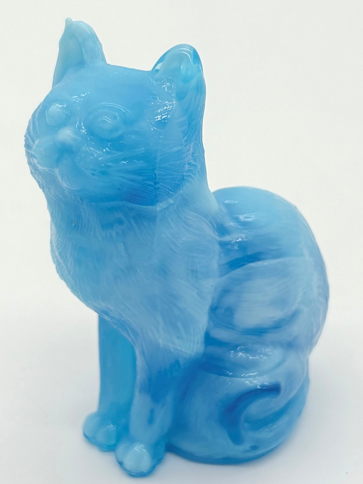 Vtg *RARE* Mosser Glass Sitting Cat Figurine Cloud 9 Light Blue & White Slag 3\ Vtg *RARE* Mosser Glass Sitting Cat Figurine Cloud 9 Light Blue & White Slag 3\