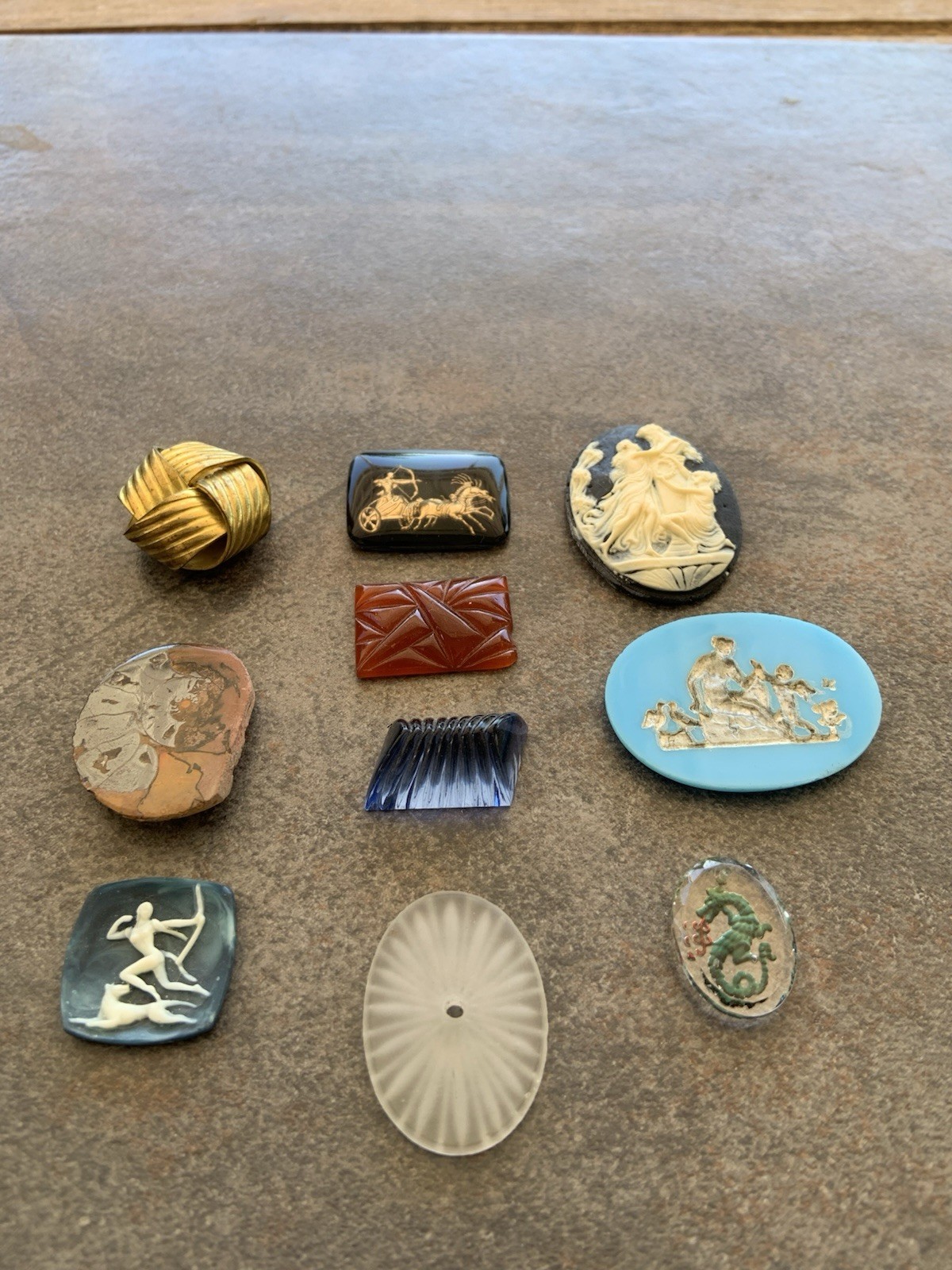 Vintage Lot Destash Cameos Intaglios and Cabochon Glass Resin for Jewelry Design