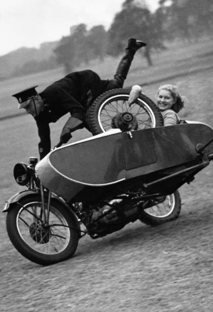 TV presenter Jasmine Bligh a steering wheelless sidecar an acrobat- Old Photo TV presenter Jasmine Bligh a steering wheelless sidecar an acrobat- Old Photo