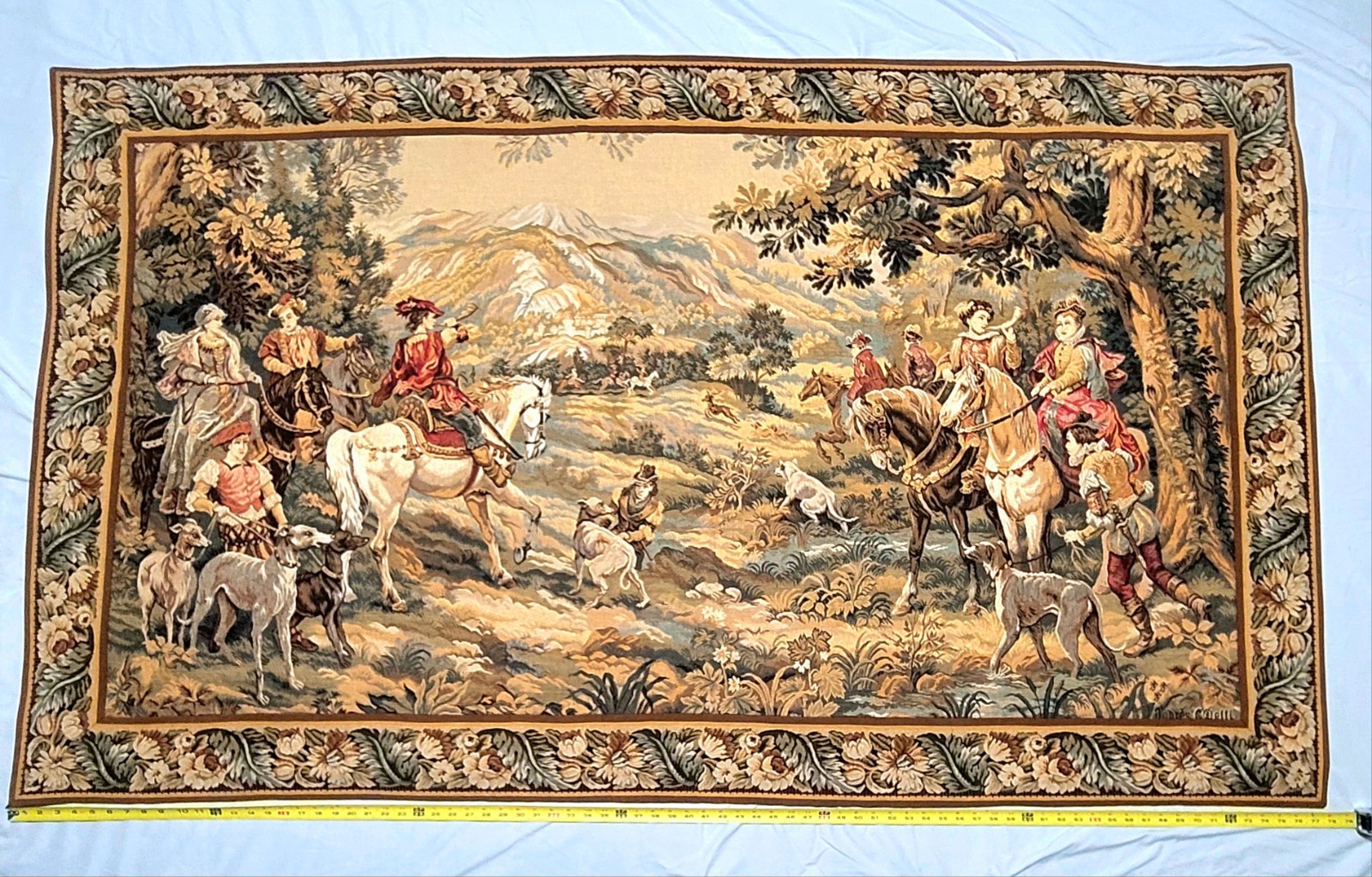 Vintage Chasse à Courre Tapestry After Detti, 19th Century Style Woven in France Vintage Chasse à Courre Tapestry After Detti, 19th Century Style Woven in France