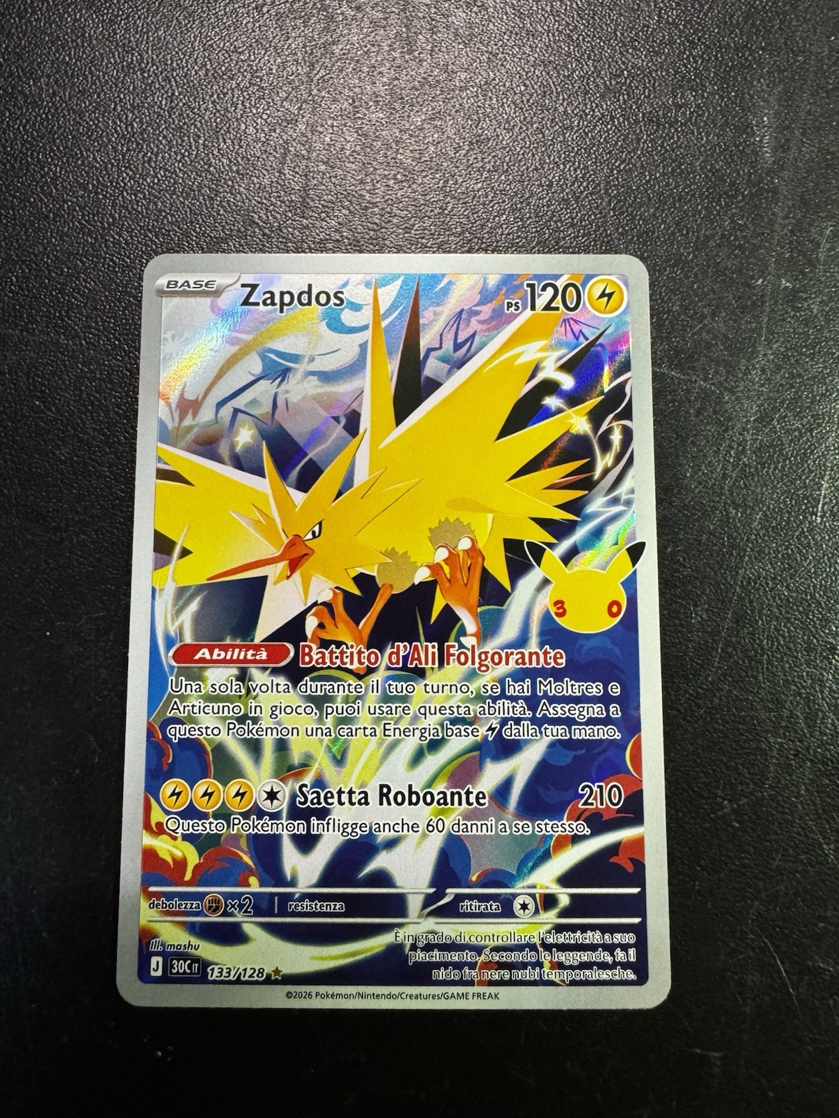 Zapdos 133/128 Ita Pokemon 30th Anniversary Holographic Zapdos 133/128 Ita Pokemon 30th Anniversary Holographic