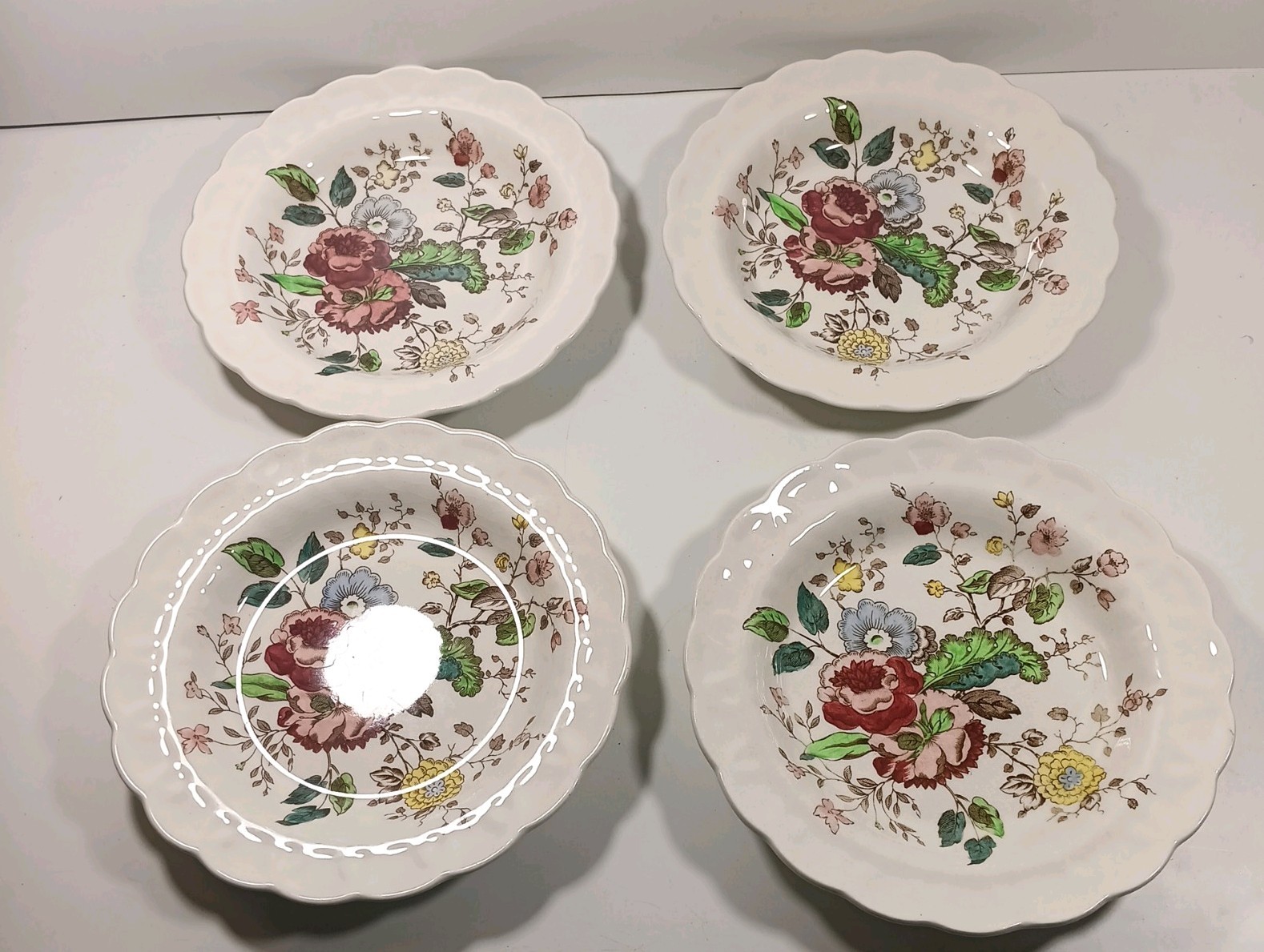 4 Vintage Booths China Flowerpiece #A8056 Soup Plate/Rimmed Bowl Made In England 4 Vintage Booths China Flowerpiece #A8056 Soup Plate/Rimmed Bowl Made In England